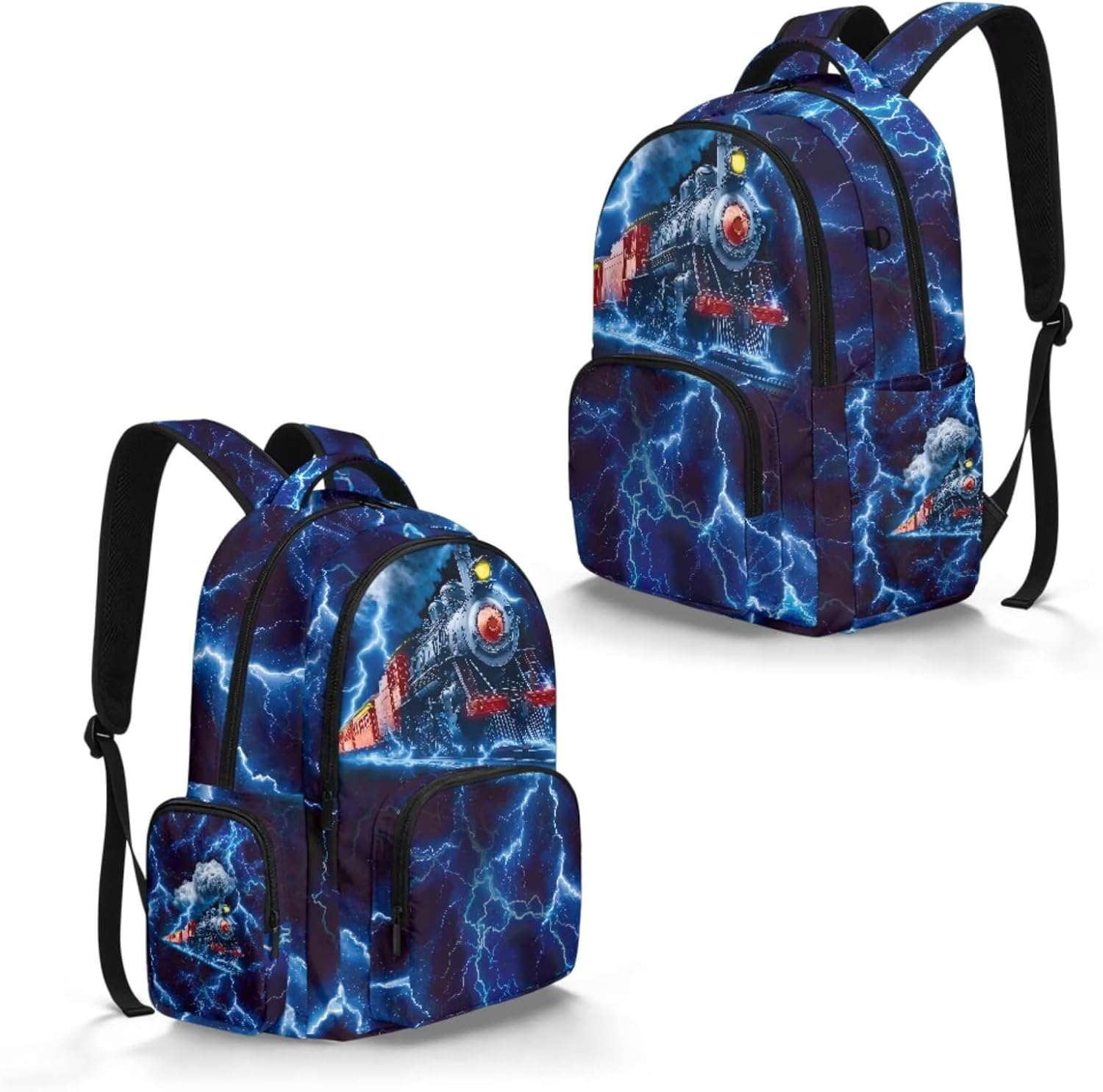 AFPANQZ Train Lightning School Bags for Boys Backpack Set Zipper Closure Bookbag Lightweight Casual Daypack Thermal Lunch Boxes Pencil Case Set for Elementary School Middle School