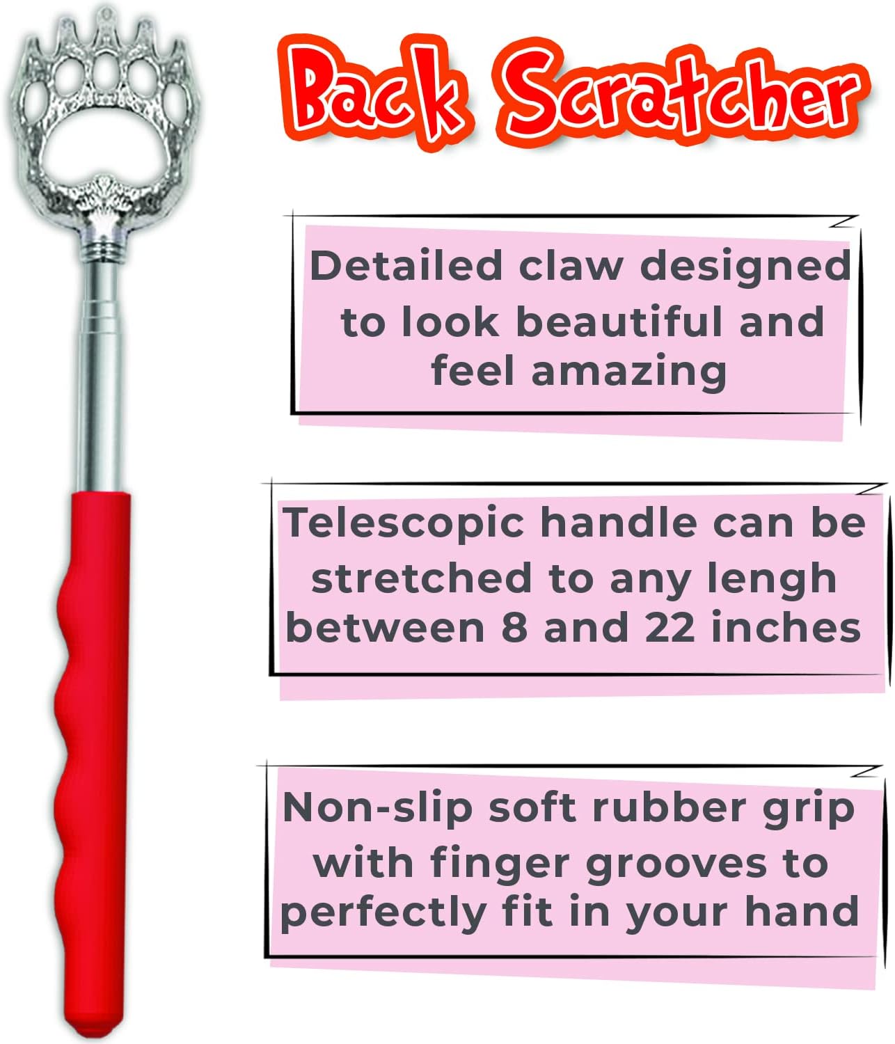 2 Extendable Back Scratchers, Santa's Claws Telescopic Back Massager in Christmas Gifts Box, Funny Christmas Stocking Stuffer for Men, Dads Women, Adults. Christmas Bear Claw Massage Tool for Back
