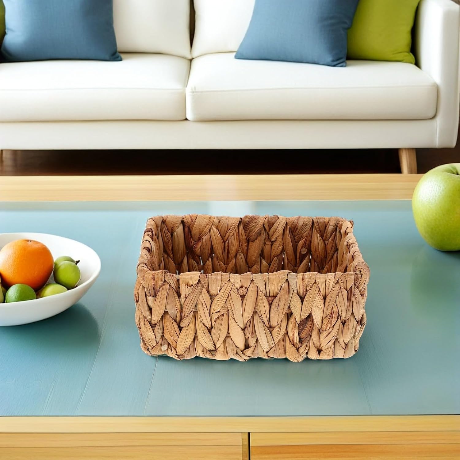 2pcs Hand Woven Water Hyacinth Organizer Baskets, Rectangular