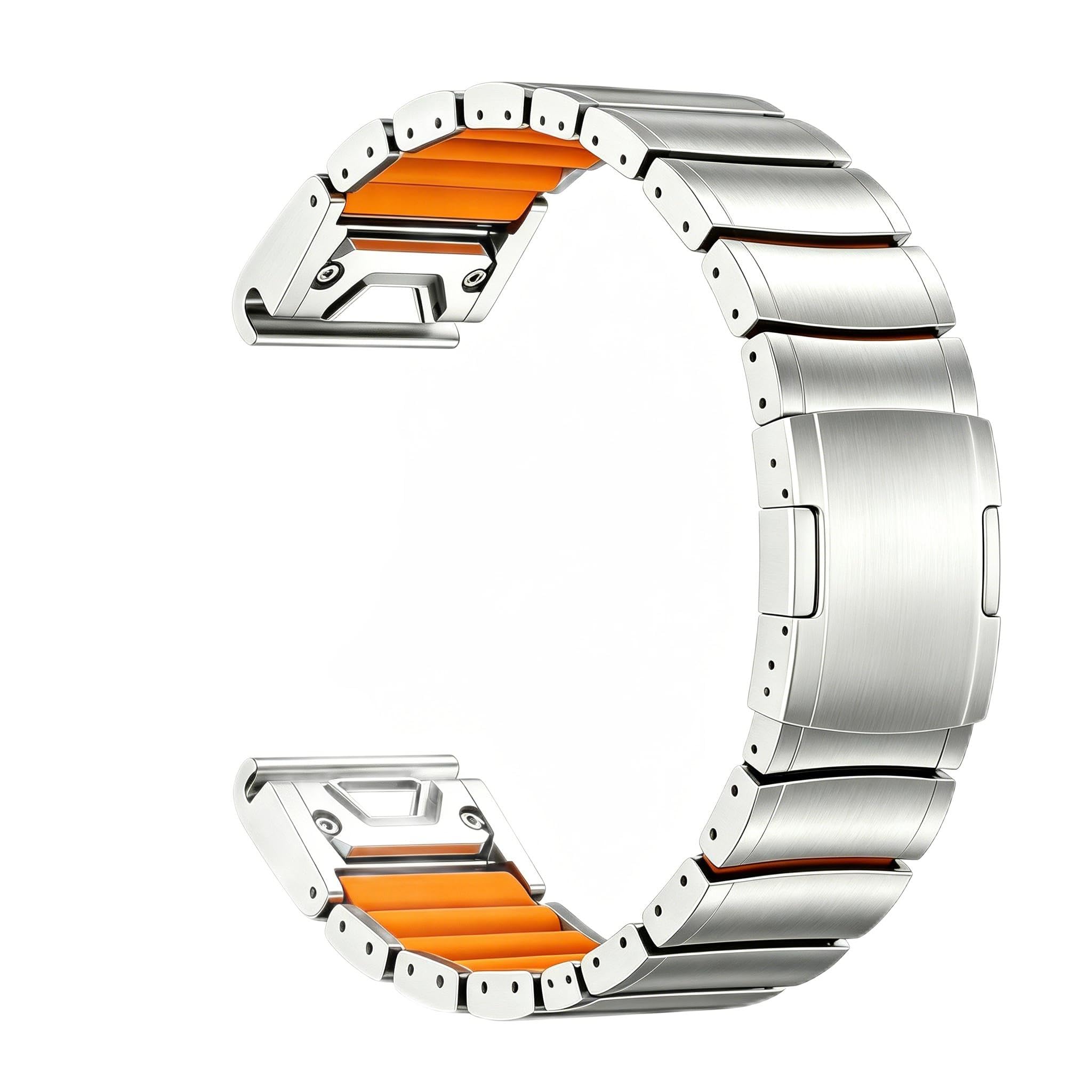 Bracelet Titane Garmin QuickFit 26mm, Doublure Silicone, DEP, Argent/Orange