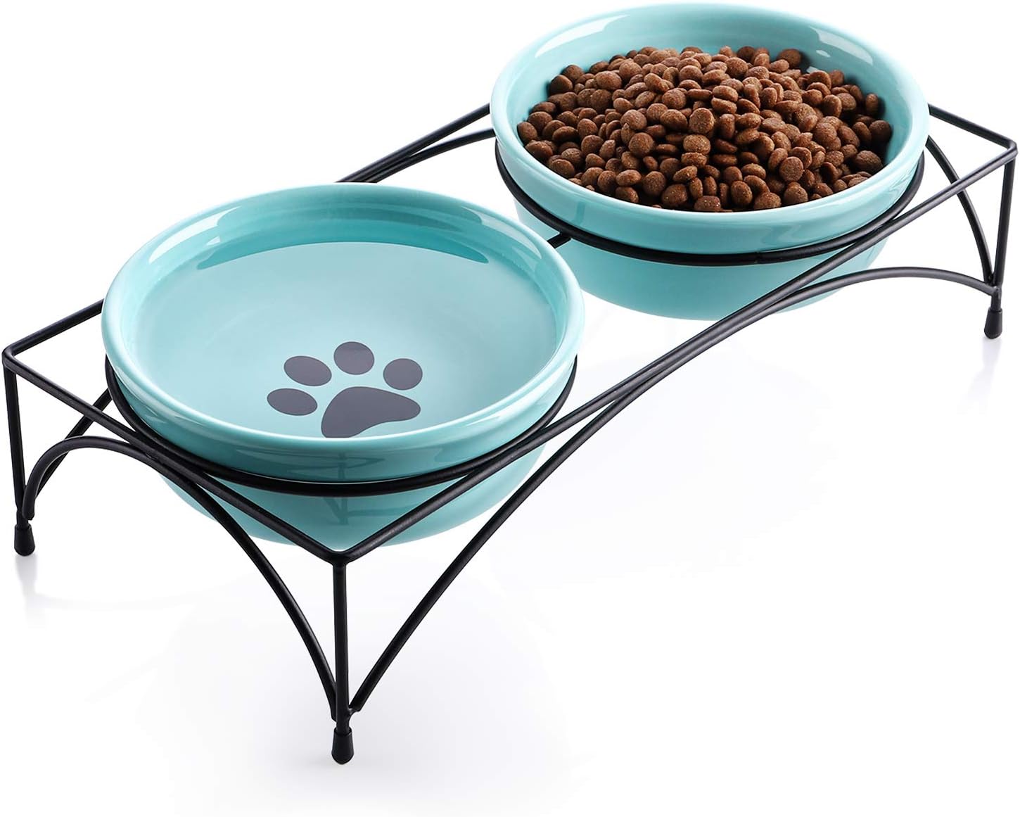 Y YHY Ceramic Raised Pet Bowls 12 oz Capacity 4.8” Height Sturdy Metal Stand, Turquoise