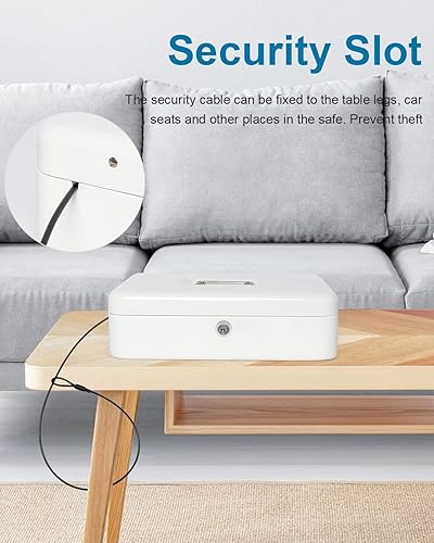 Miniatura 7 de Caja de dinero grande con bandeja de dinero y cerradura, caja de dinero para efectivo, 5 compartimentos para monedas, 4 con resorte, caja fuerte