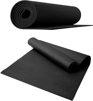 10MM Pilates Exercise Mat PVC Non-Slip Yoga Mat Extra Thick Cushioned Fitness Gym Workout Mat for Home Training, Stretching & Floor Exercises, 183 x 61cm Black