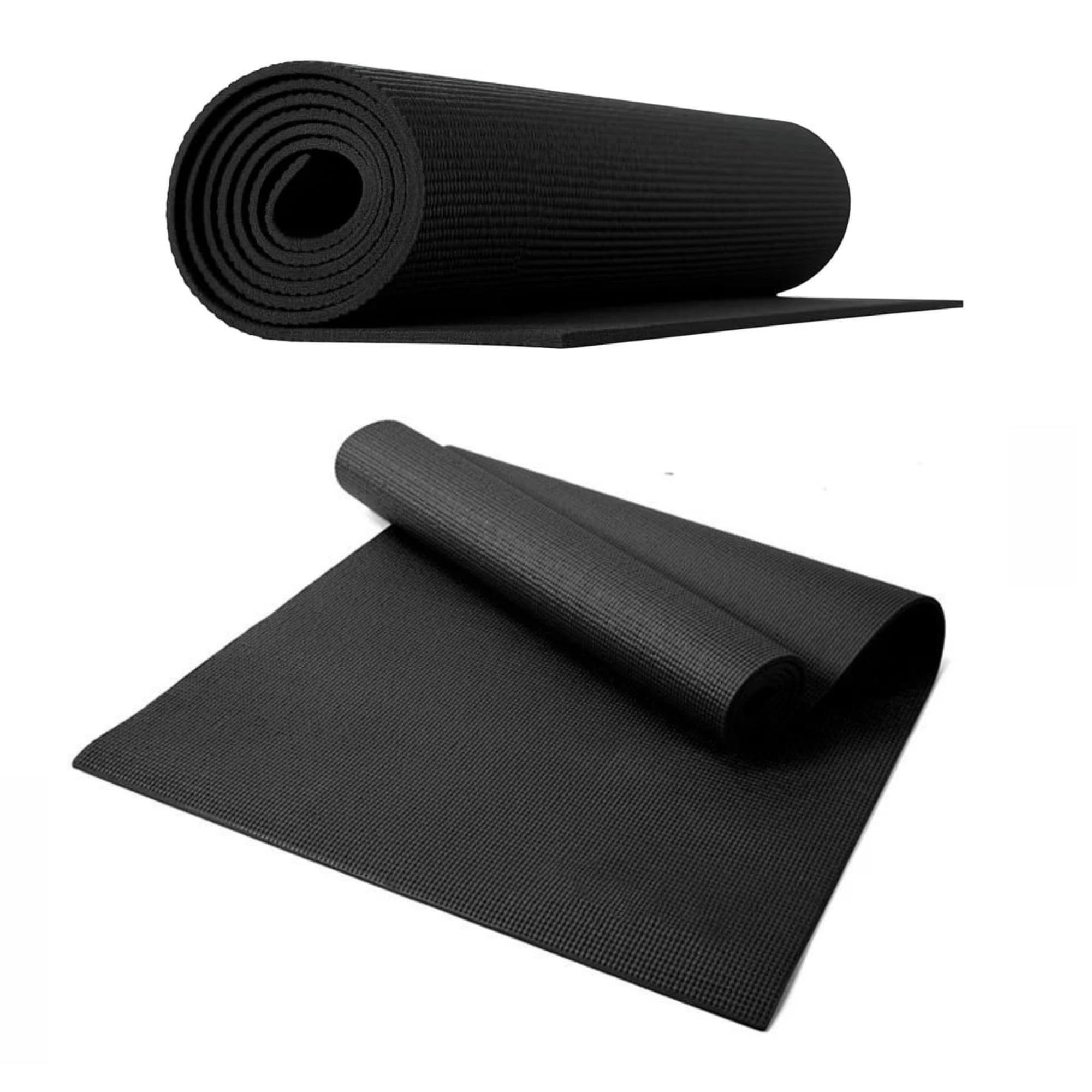 10MM Pilates Exercise Mat PVC Non-Slip Yoga Mat Extra Thick Cushioned Fitness Gym Workout Mat for Home Training, Stretching & Floor Exercises, 183 x 61cm Black (Black)