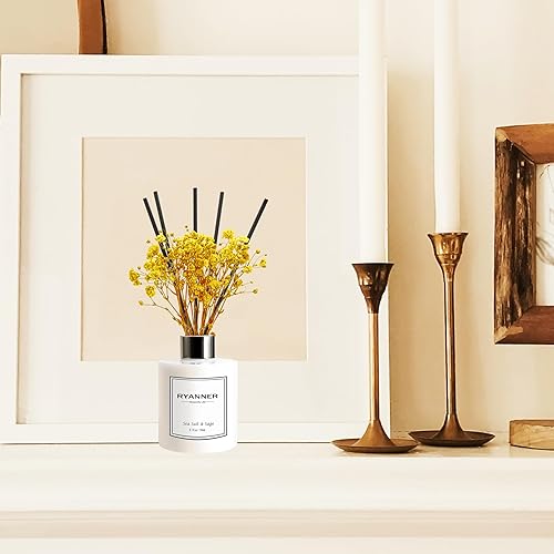 Miniatura 7 de Juego de difusor de varillas de 5.1 onzas, difusor de aroma de sal marina y salvia con palillos, difusor de varillas de fragancia para el hogar con