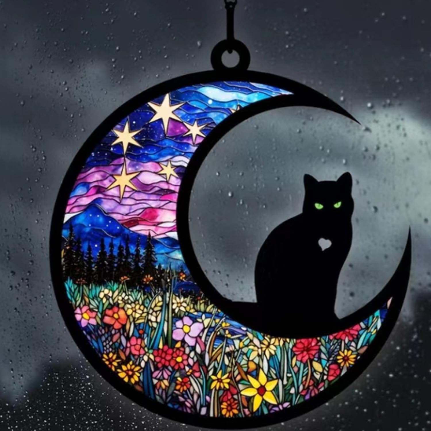Cat Memorial Suncatcher,Cat Memorial Gifts for Loss of Cat Remembrance Gifts Stained Glass Window Hanging,Gifts for Cat Lovers Christmas Halloween Cat Ornament Window Hangings