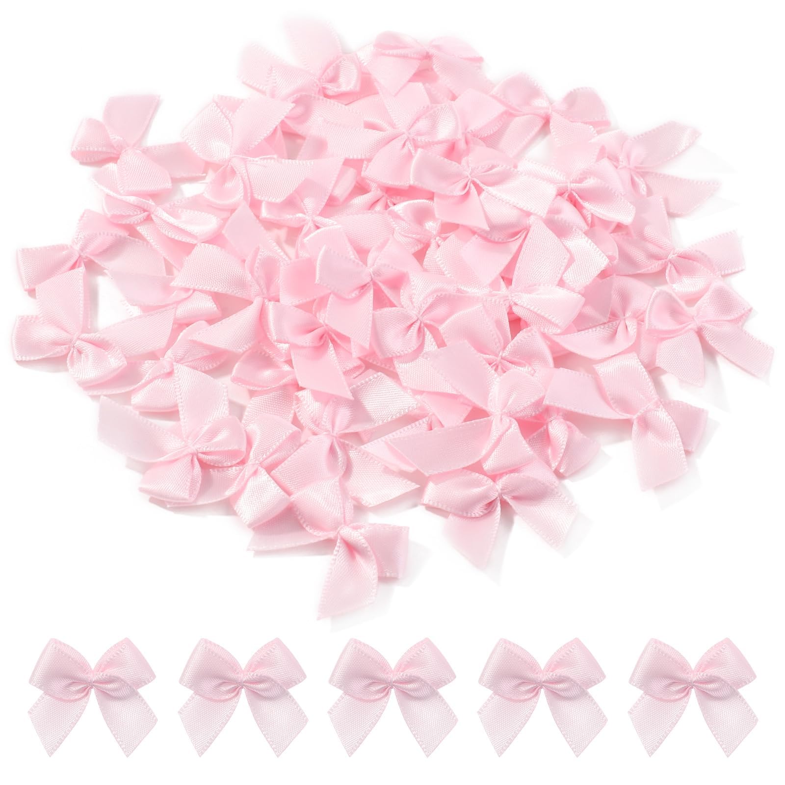 yoyokid 50 Pcs 1" Mini Satin Ribbon Bows, Tiny Crafts Bows Decoration for DIY Cheer Pins Clothespins Accessories Wedding Gift Box Ornament, Pink