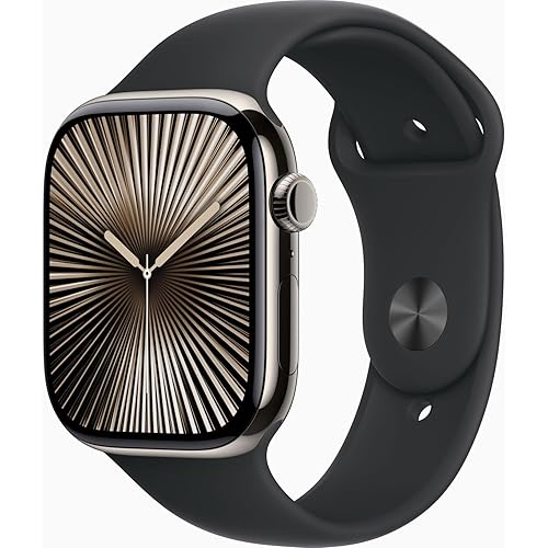 Apple Watch Series 10 [GPS, 42mm] - Natural Titanium Case with Black Sport Band, S/M (Renewed)