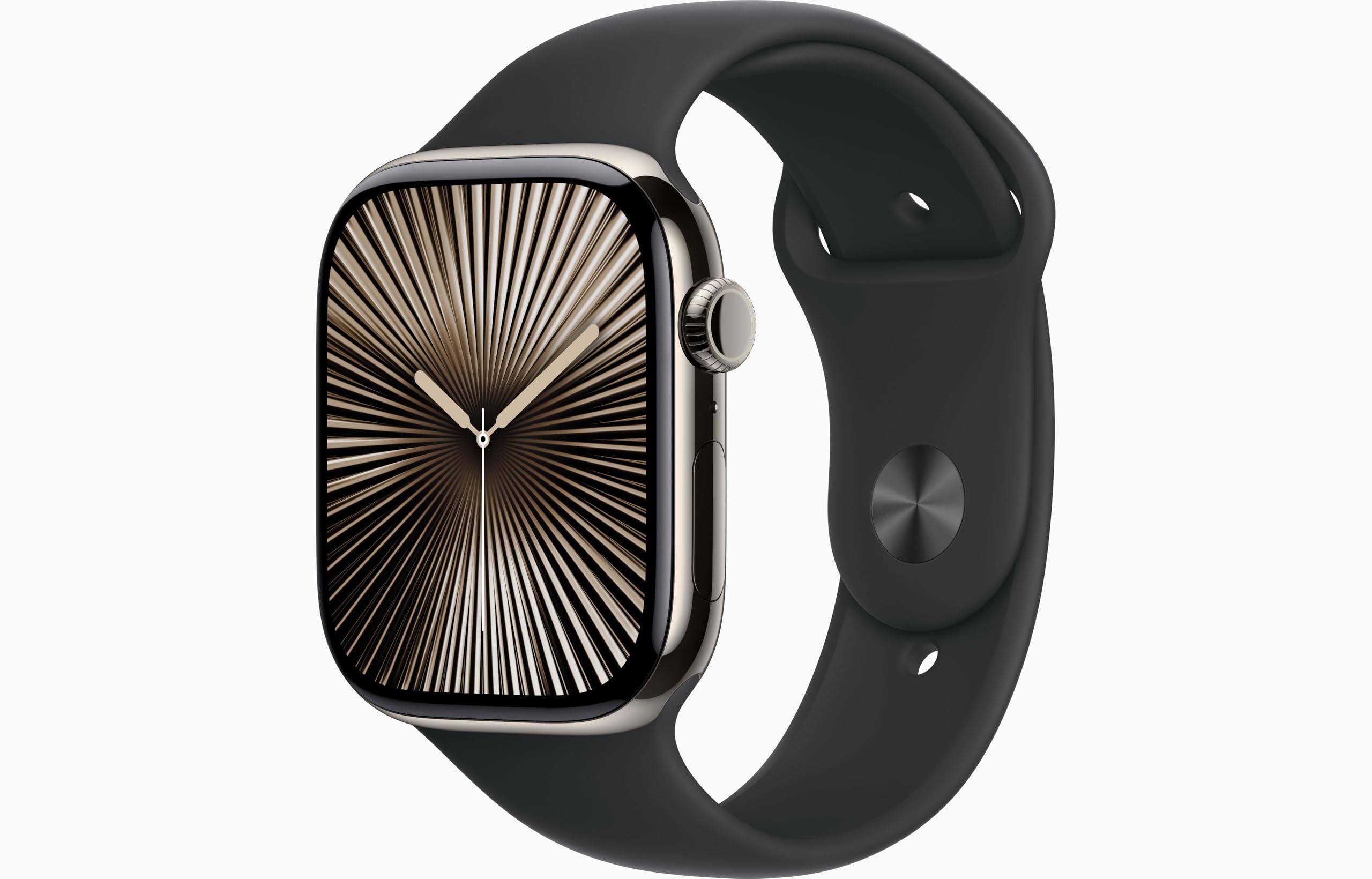 Apple Watch Series 10 [GPS, 42mm] - Natural Titanium Case with Black Sport Band, M/L (Renewed)