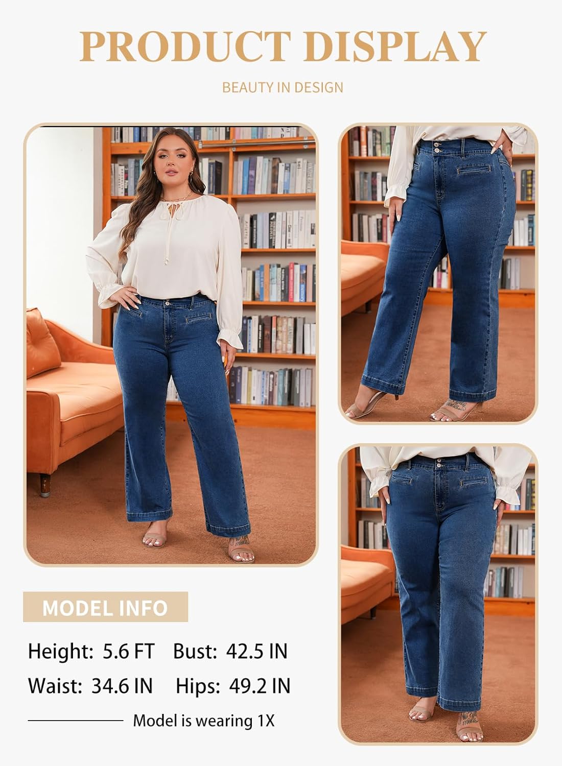 Eytino Women Plus Size Wide Leg Jeans High Waisted Stretchy Straight Leg Jeans Loose Trendy Denim Pants(1X-5X) - Image 3
