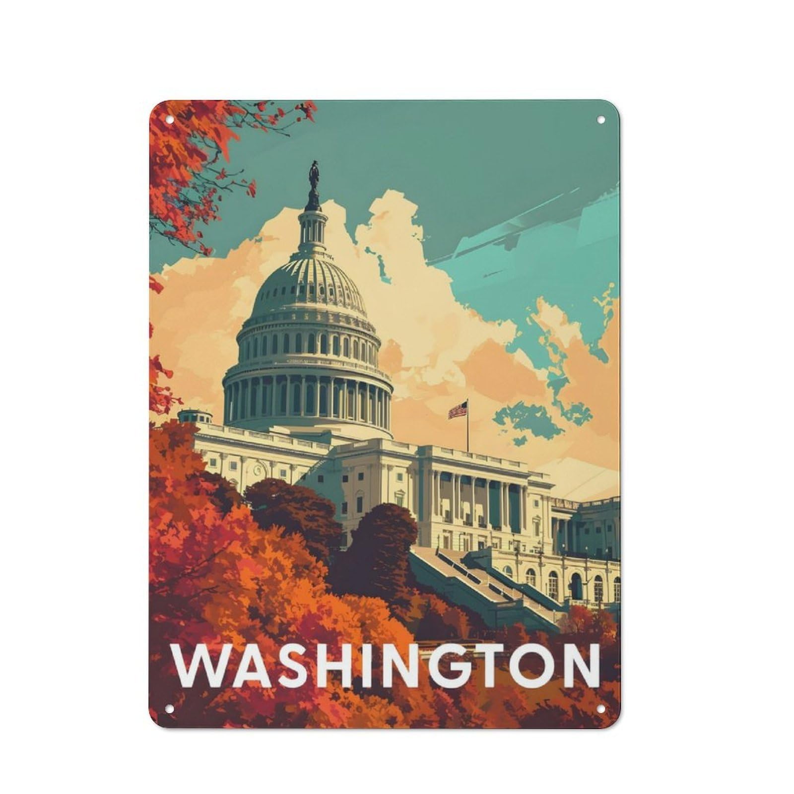 Junmoney Washington Capitol Printed Metal Sign 40X30cm For Café Or Restaurant, For Hospitality Interior Collectors