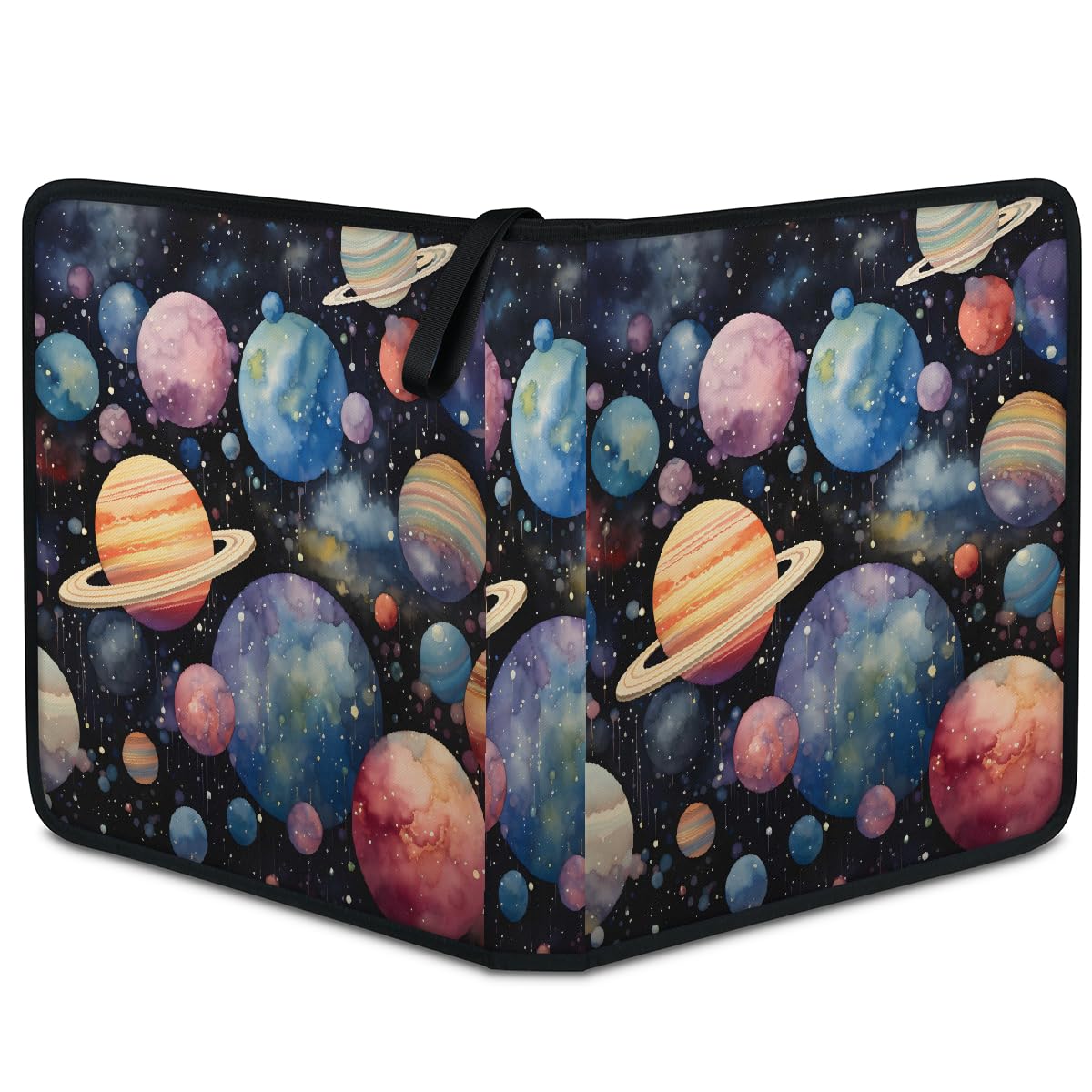 Raccoglitore per carte collezionabili con 4 tasche, 400 tasche, custodia per carte fronte/retro con maniche rimovibili, Galaxy Outer Space Solar System Universo cielo stellato, set di protezioni per