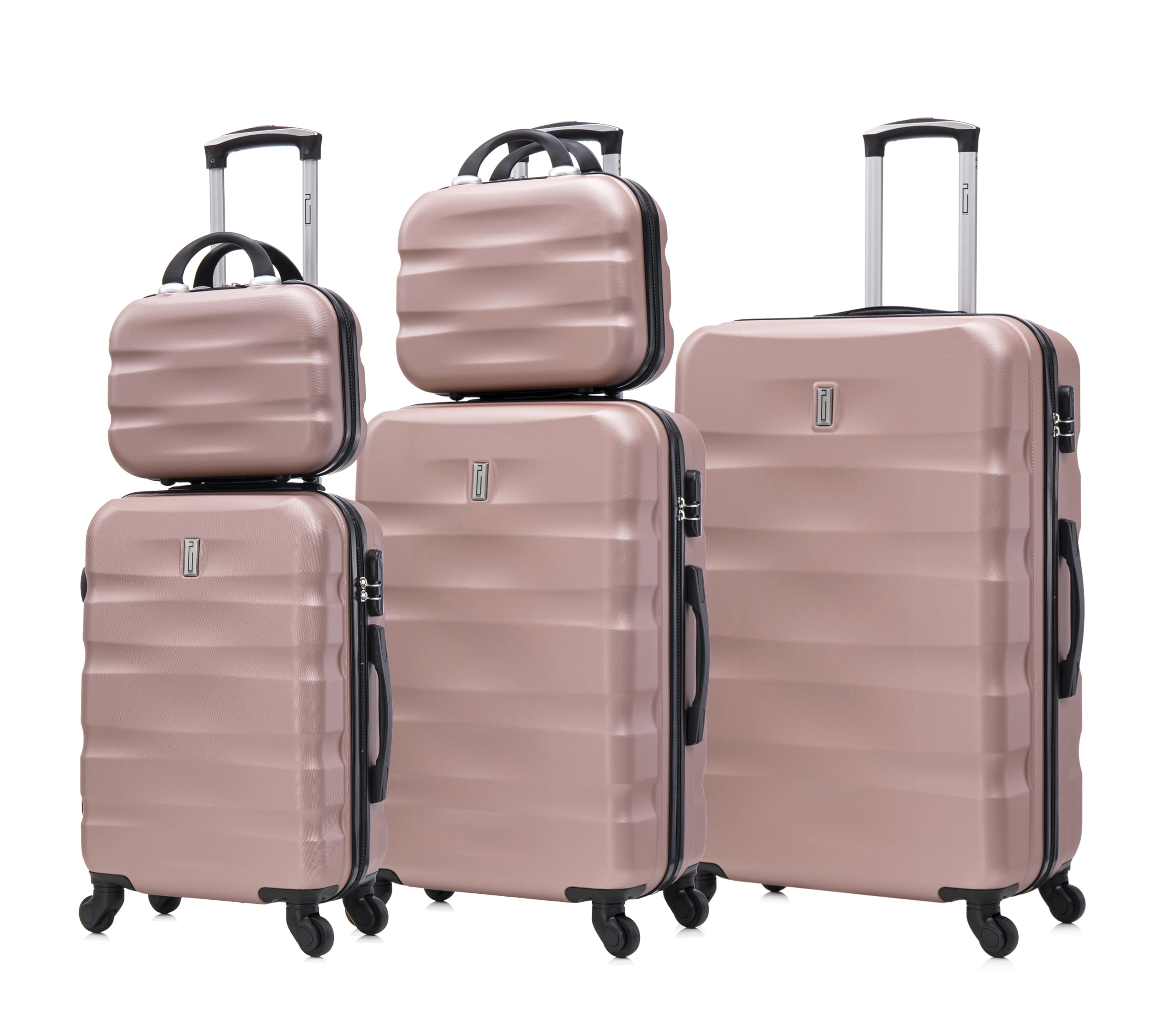 CELIMS - Set Valigie 5 Pezzi - Valigia Grande 23 kg + Valigia Media + Valigie Bagaglio a Mano + 2x Beauty Case da Viaggio | Valigie con Beauty Case | Oro Rosa