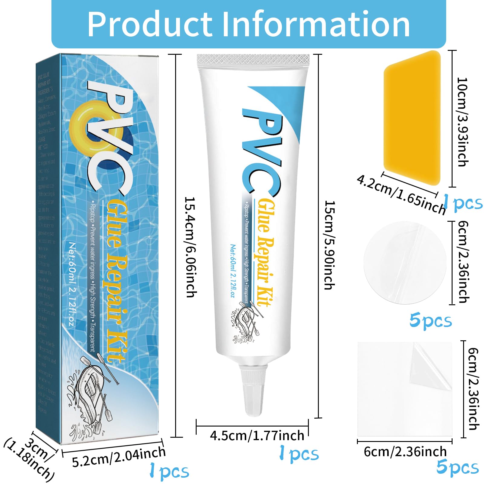 KOIROI Kit De Réparation Piscine - Rustines Imperméables PVC + Colle Forte - Idéal Pour Piscines, Matelas Gonflables, Kayaks