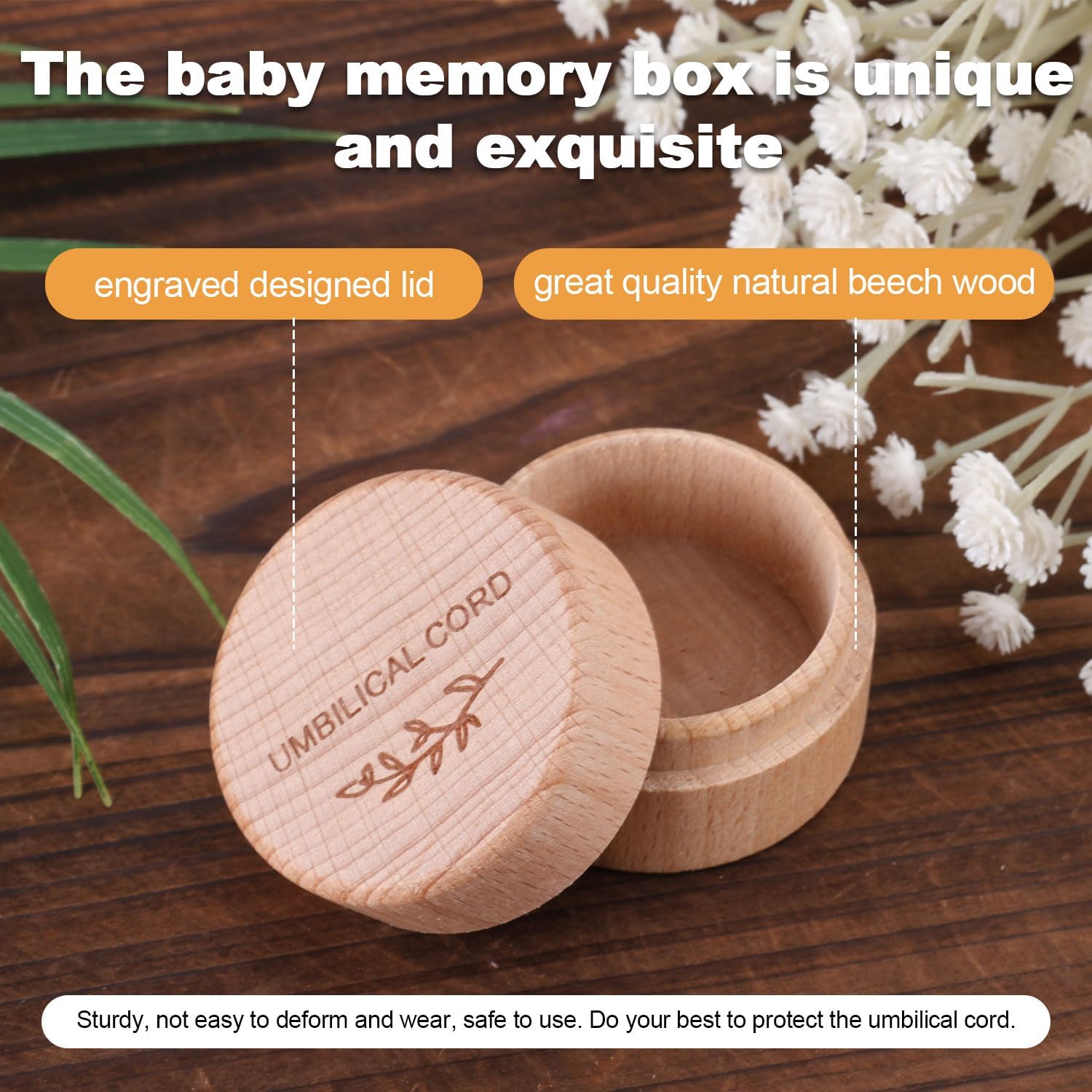 Umbilical Cord Keepsake Box, Engraved Wooden Baby Newborn Memory Box Wood Fetal Hair Memorial Box Storage Container for Christening Baby Gift Baby Shower Pregnancy