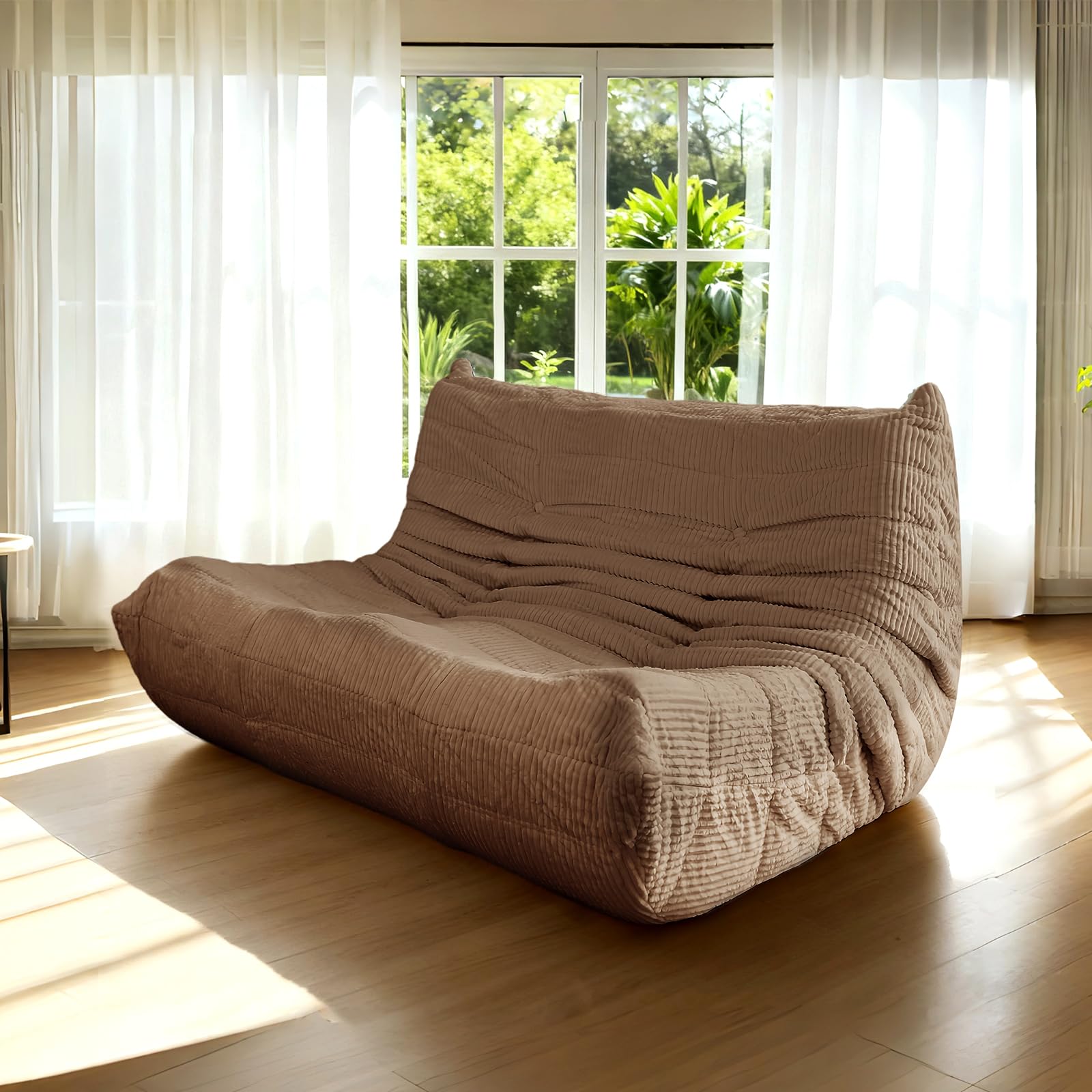 Fireside Loveseat Mid-Century Armless Sofa Twin-Size Floor Lounger in Soft Premium Corduroy Foam-Filled Accent Chair for Living Room