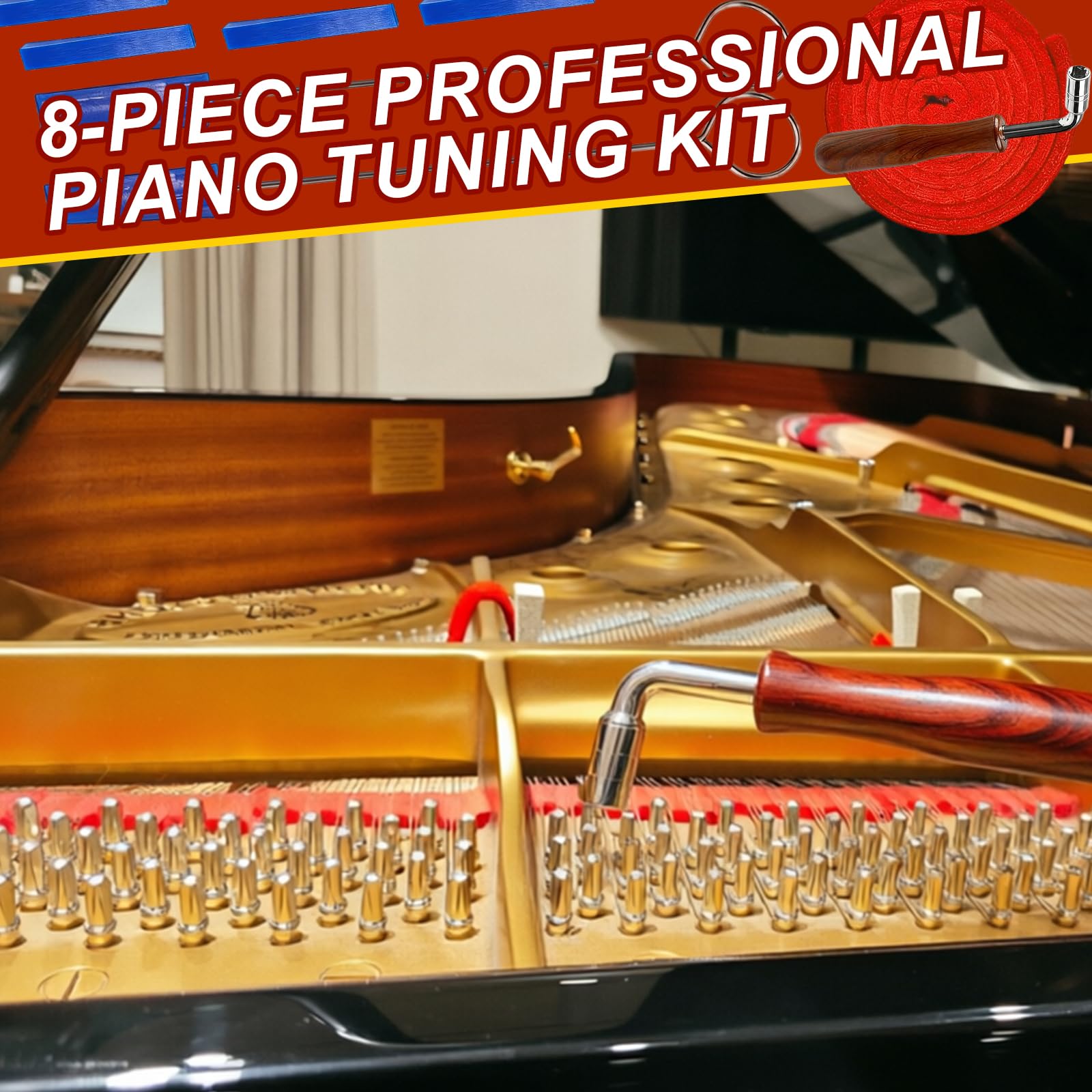 8 PièCes Kit D'Accordage Piano - Clé D'Accord Piano - Kit De RéGlage Piano Professionnel -Outil D'Entretien Piano,Pour Professionnels Et Amateurs, Pianos Droits Et à Queue