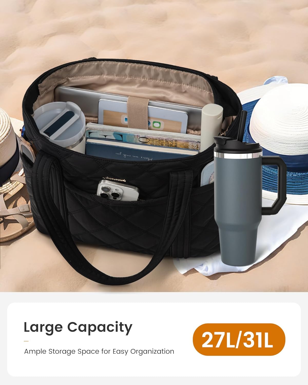 LOVEVOOK Puffer Tote Bag for Women, Puffy Work Handbag, Travel Shoulder Carry On Bag with Zipper for Teacher Nurse Gym - Image 6