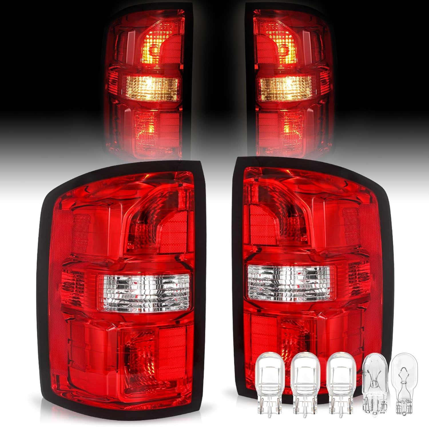 Tail Light For 2014-2018 GMC Sierra 1500 15-19 2500HD 3500HD Halogen Outer Rear Taillight Assembly Replacement Brake Tail Lamp Pair Set