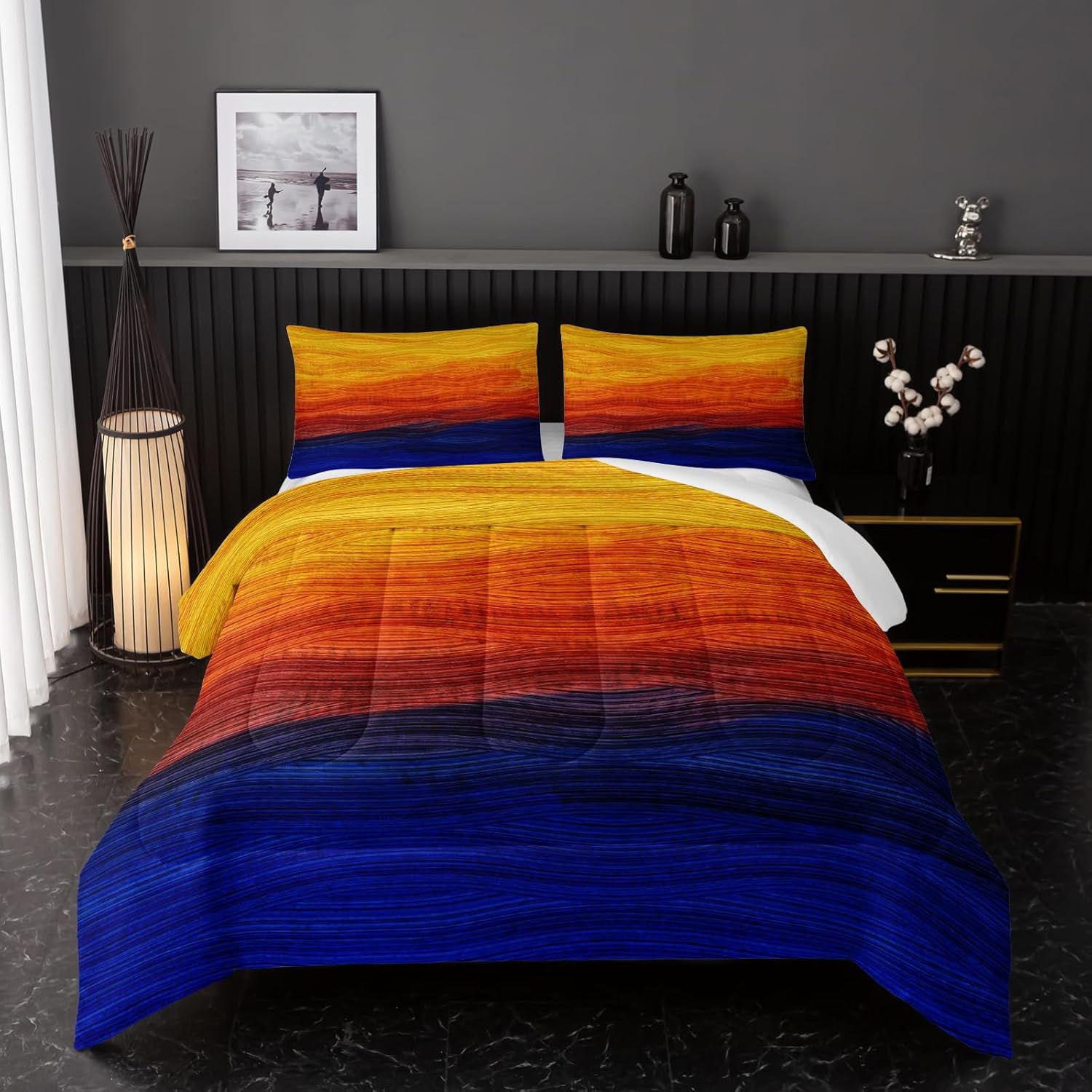 Geometric Splicing Comforter Sets Queen Size,Orange and Blue Graffiti Bedding Set for Your Room,Abstract Soft Lightweight Quilted Set All Season,1 Comforter and 2 Pillowcases - Image 5