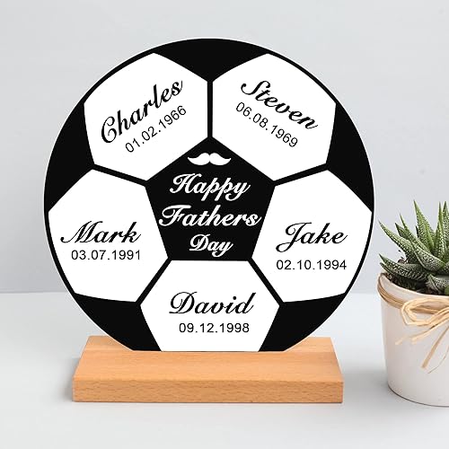 Placa de fútbol con nombres personalizados para el día del padre, decoración acrílica, regalo para papá de hija/hijo, regalo del día del padre,