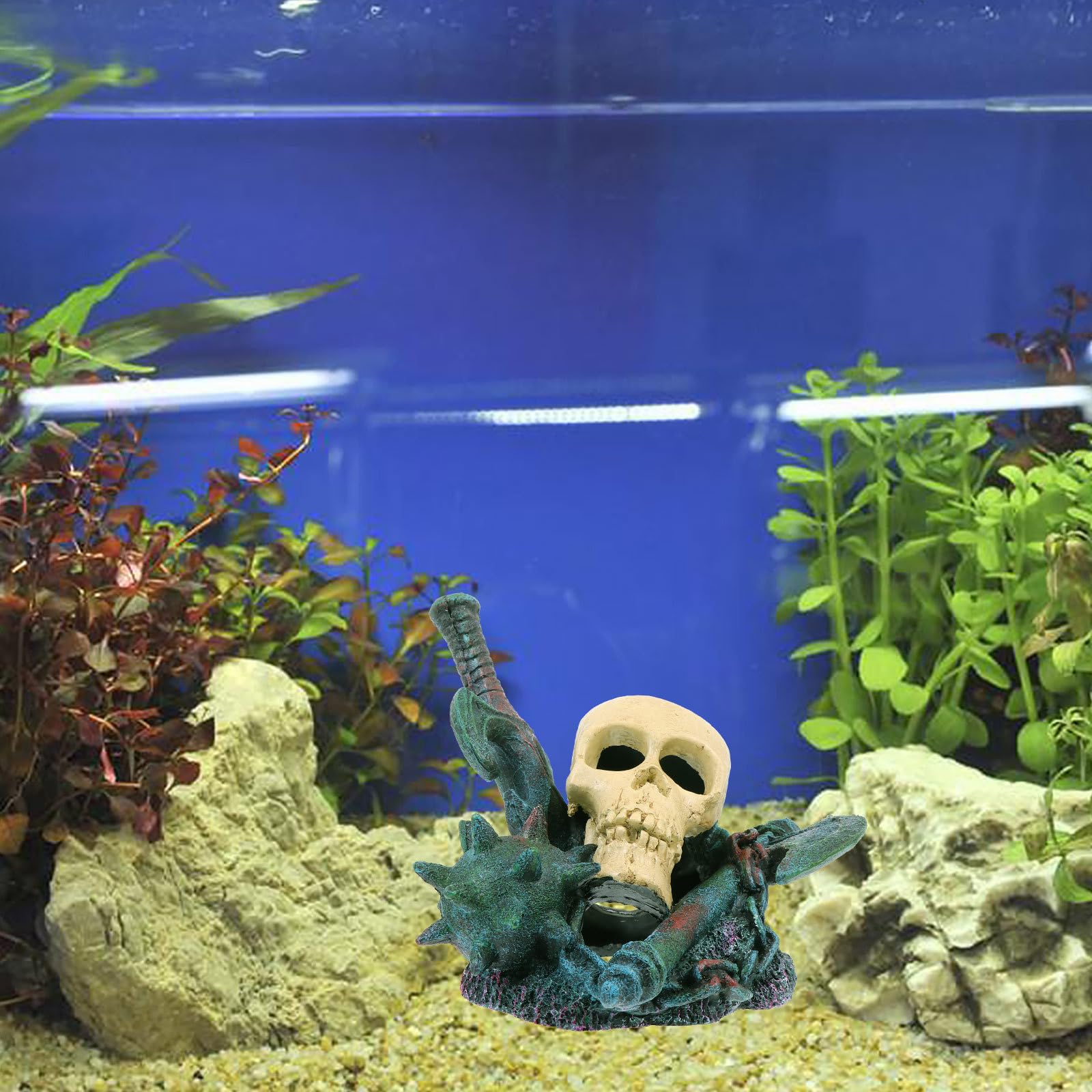 Sewroro 2 Piezas Escultura de Calavera de Resina para Decoración de Peceras y Acuarios, Pequeña y Resistente Adorno Paisajístico para Tanque de Peces