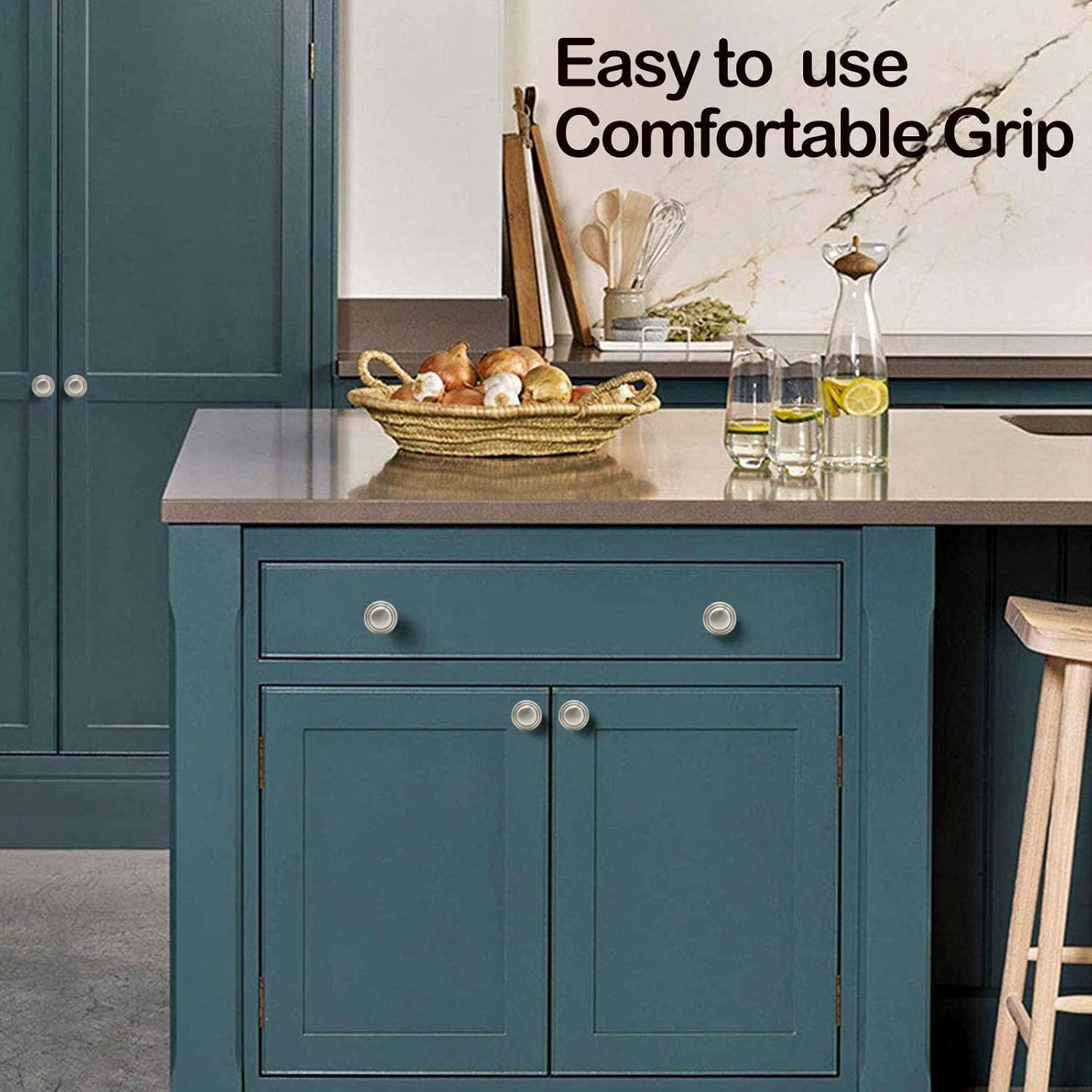 Probrico (20 Pack Single Hole Kitchen Cabinet Knobs in Brushed Nickel Finish,Round 1-1/3 Inch Diameter Cupboard Dresser Pulls,Solid Cabinet Hardware for Bedroom Bathroom