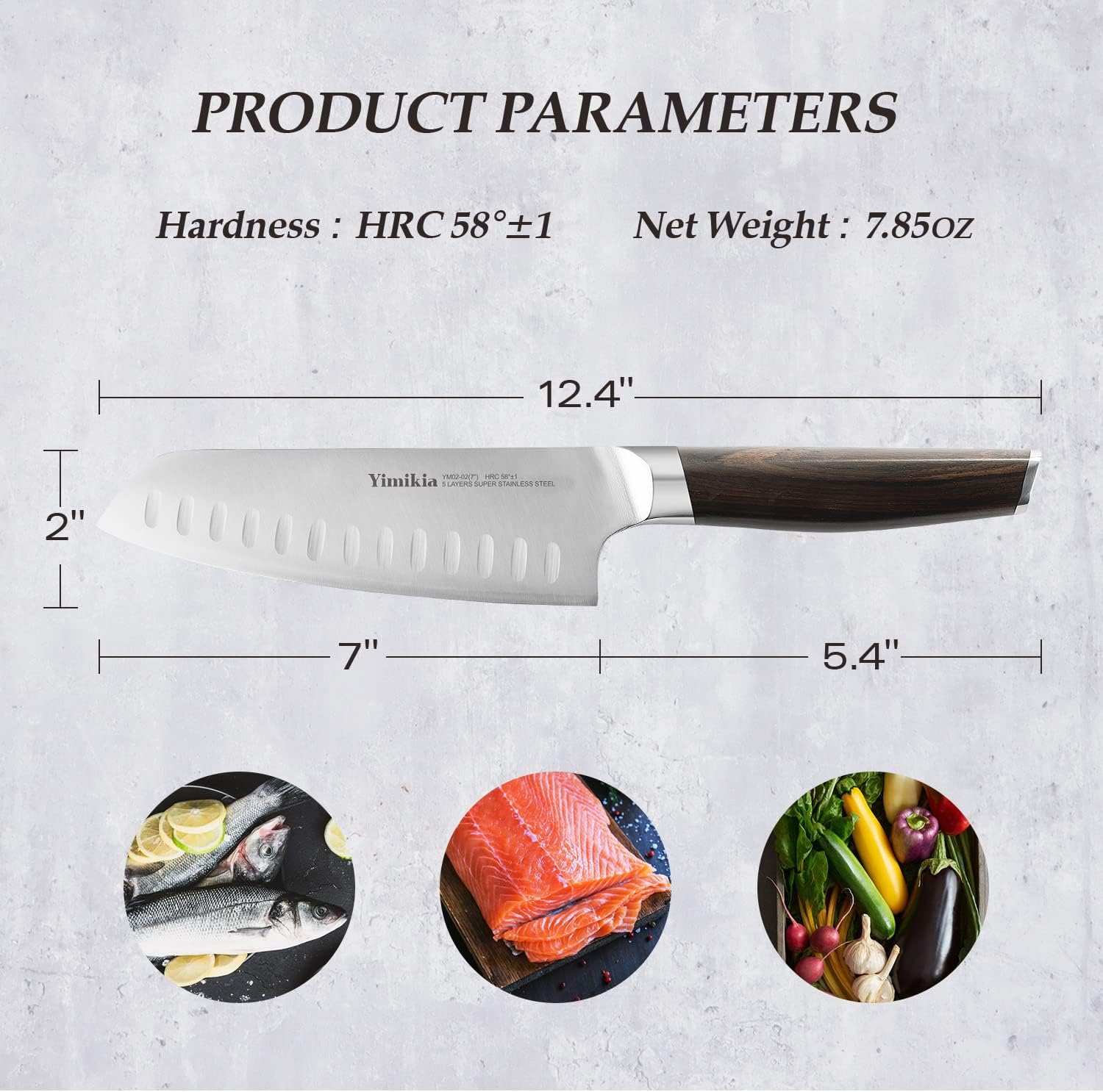 Santoku Knife, 7 Inch Utility Knife Kitchen, Professional 5 Layer Clad Steel Japanese Chef Knifes Cutting Knives with Gift Box, Elegant Ebony Wood Handle