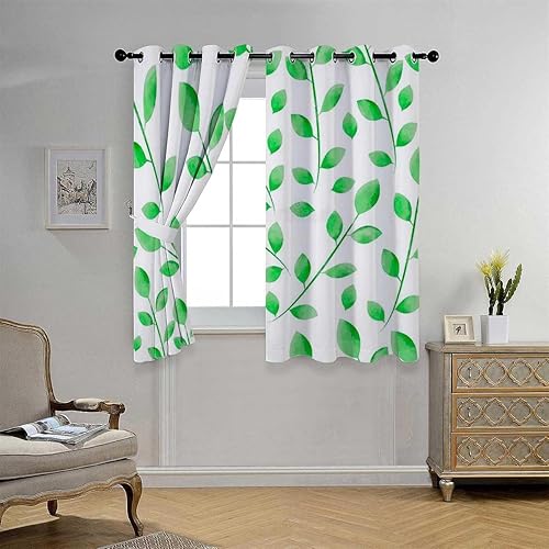 Cortinas para Sala Elegantes Modernas Cortina de plantas frescas de hojas verdes para puerta, cortinas bohemias de 110 pulgadas de ancho por 96