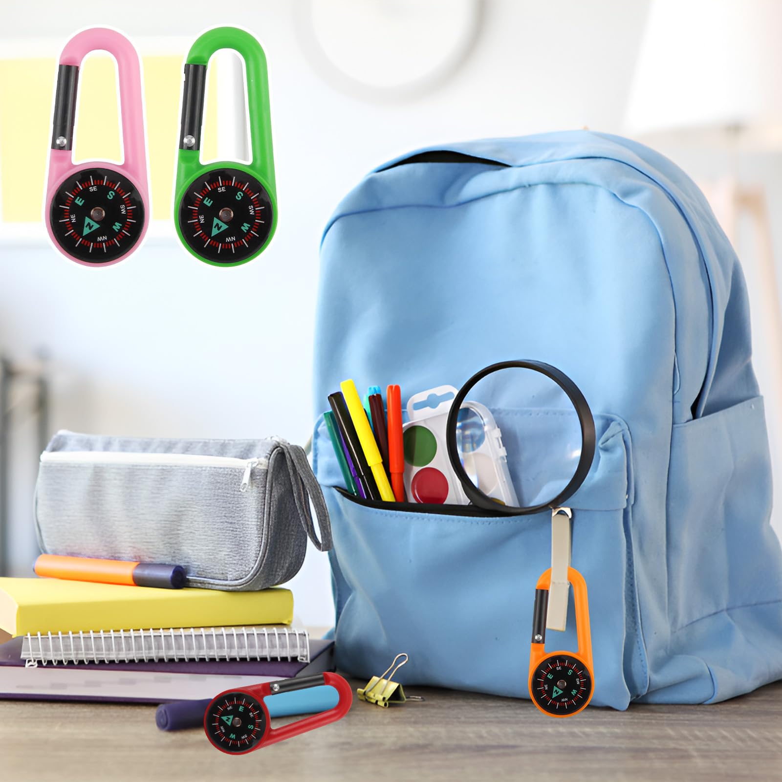 20 Pezzi Bussola Portachiavi, Moschettone Bussola Bambini, Direzione Magnetica, Mini Bussole da Campeggio, Colorata Bussole Navigazione per Mappe, Navigazione, Orienteering, Sopravvivenza, Backpacking
