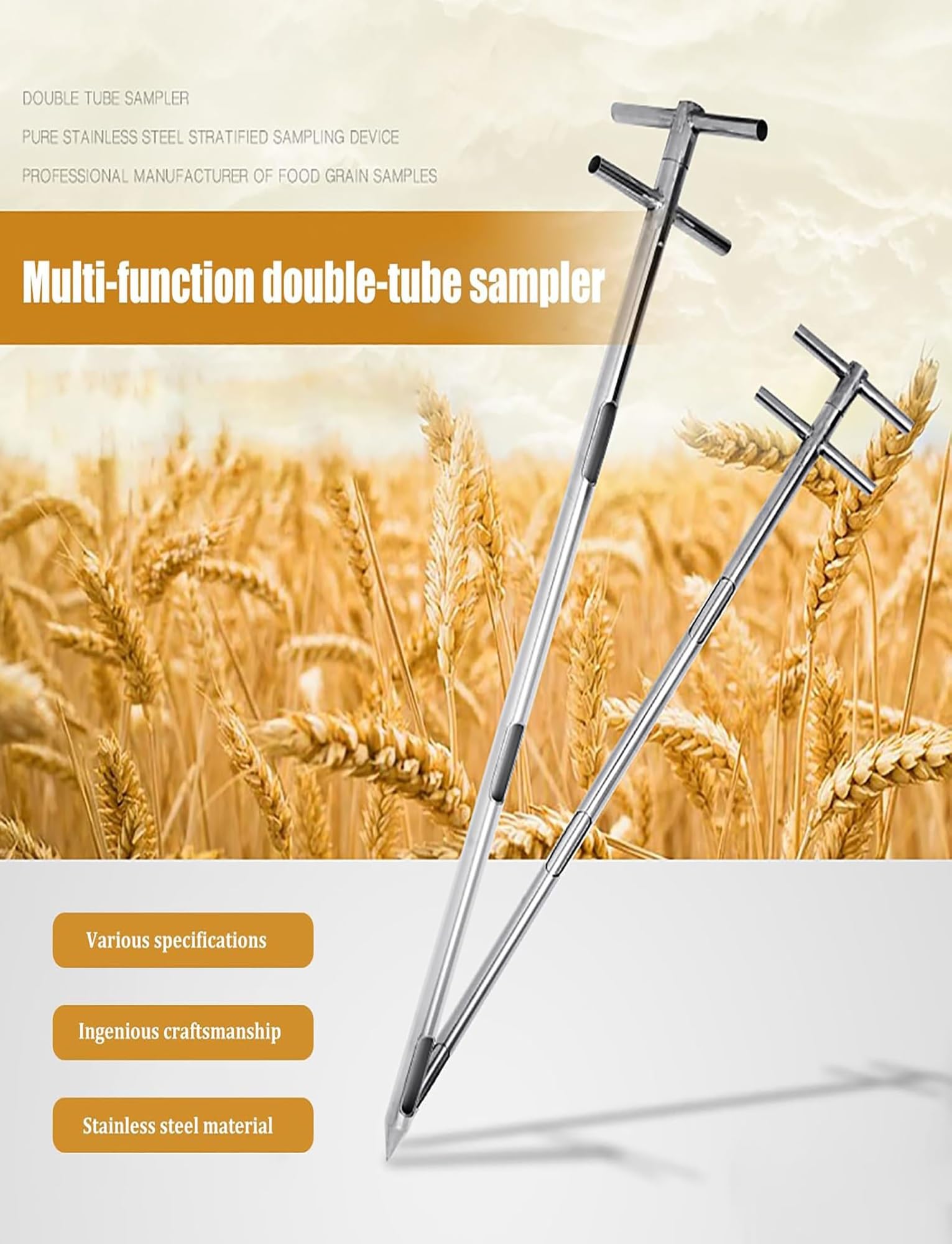 inless Sam9in Stahlkornsonde für Zement und Dünger Pulver Probenahmeröhrchen & vielseitige Sonde für genaue Aushärtung & mehrfache