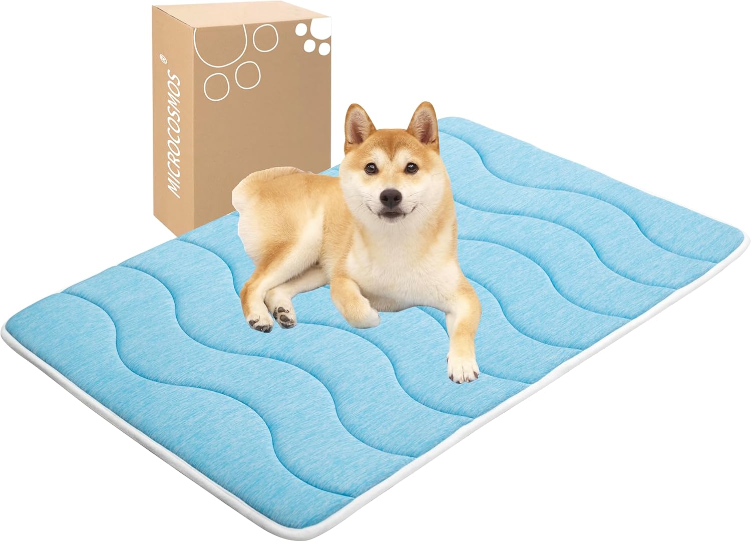 MICROCOSMOS 0.8" Thick Cooling Dog Foam Pad & Summer Pet Sleeping Mat, Machine Washable, Materials Safe, Portable Flat Pet Bed for Dogs.(Sky Blue, 42" x 28")