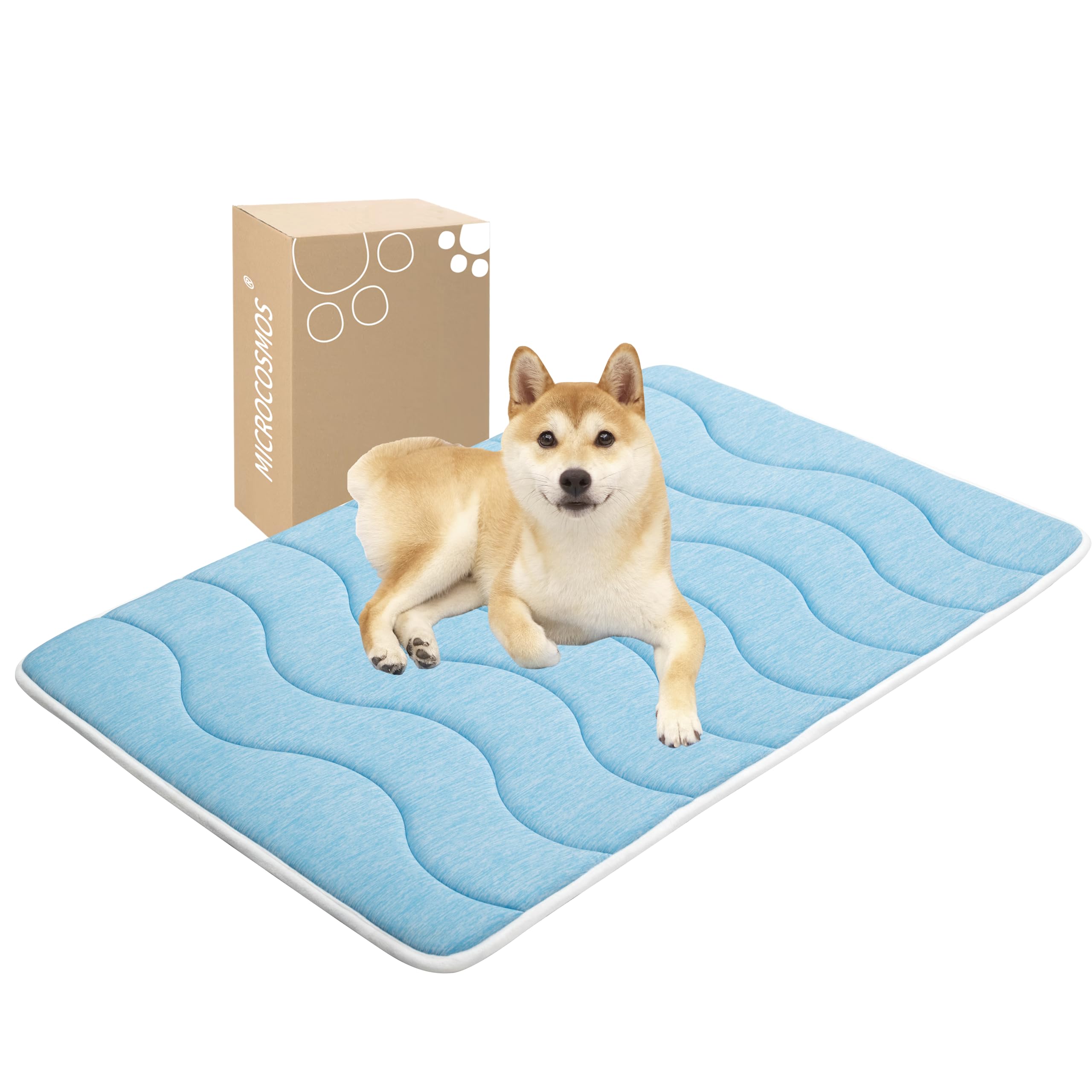 MICROCOSMOS 0.8" Thick Cooling Dog Foam Pad & Summer Pet Sleeping Mat, Machine Washable, Materials Safe, Portable Flat Pet Bed for Dogs.(Sky Blue, 42"