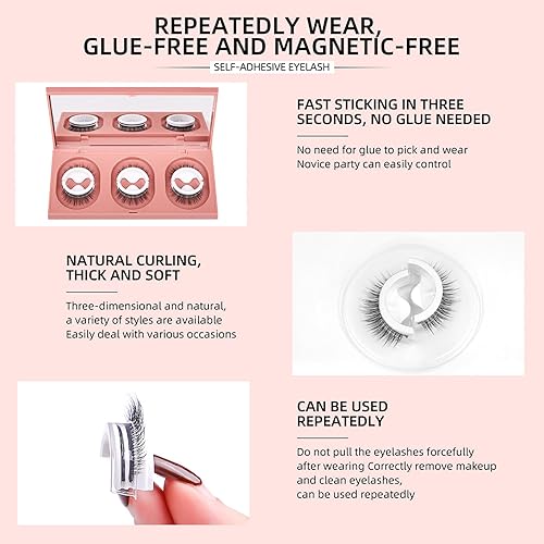 Miniatura 6 de Pestañas autoadhesivas, pestañas postizas impermeables de aspecto natural para maquillaje fácil de poner (W09)