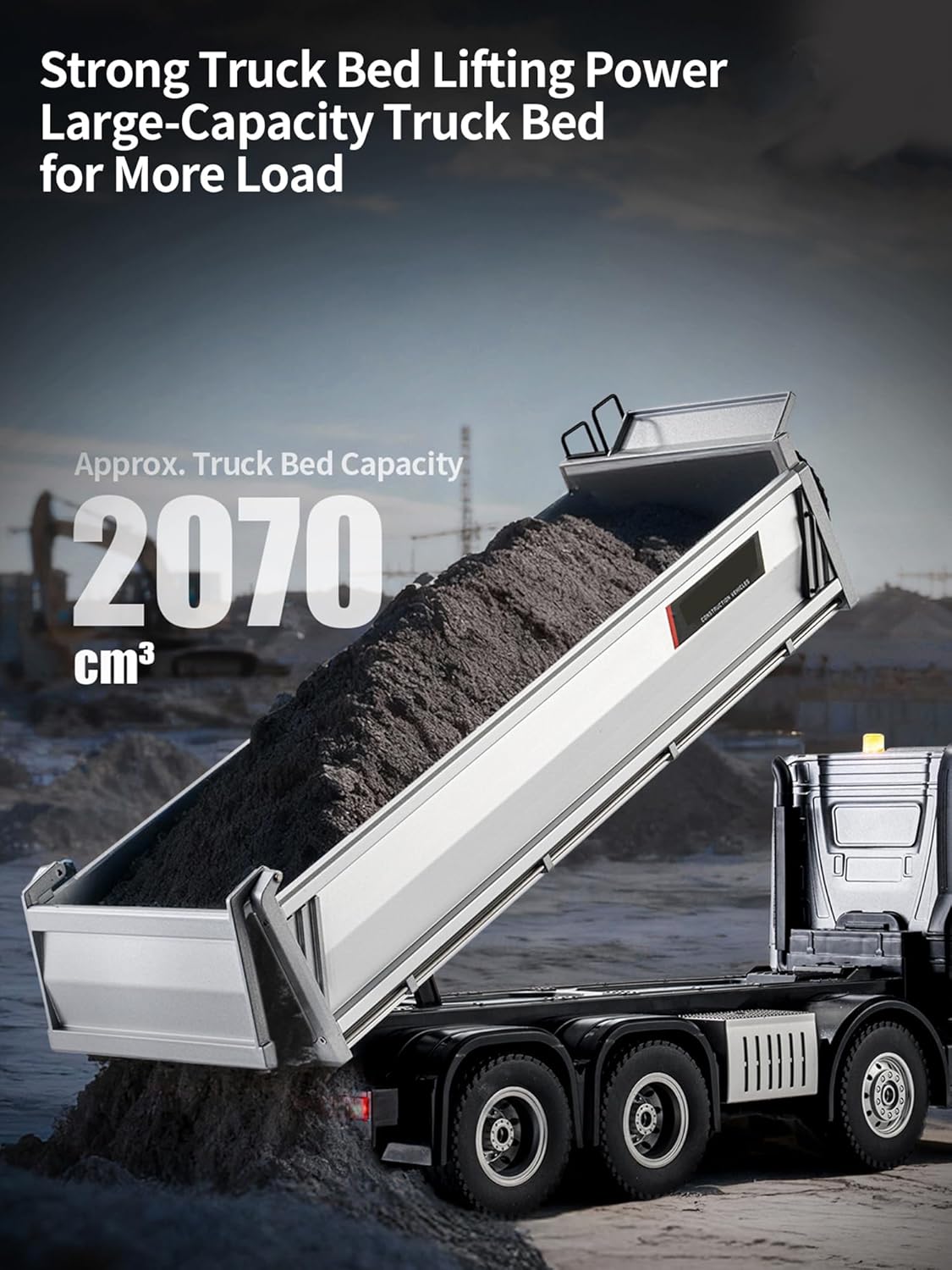 21-Inch Alloy Upgraded Version Remote Control Dump Truck 13-Channels 1/14 Scale 13 LBS Load Capacity RC Heavy Duty Metal Construction Vehicles Toy for 14Y+ (8-Wheels)