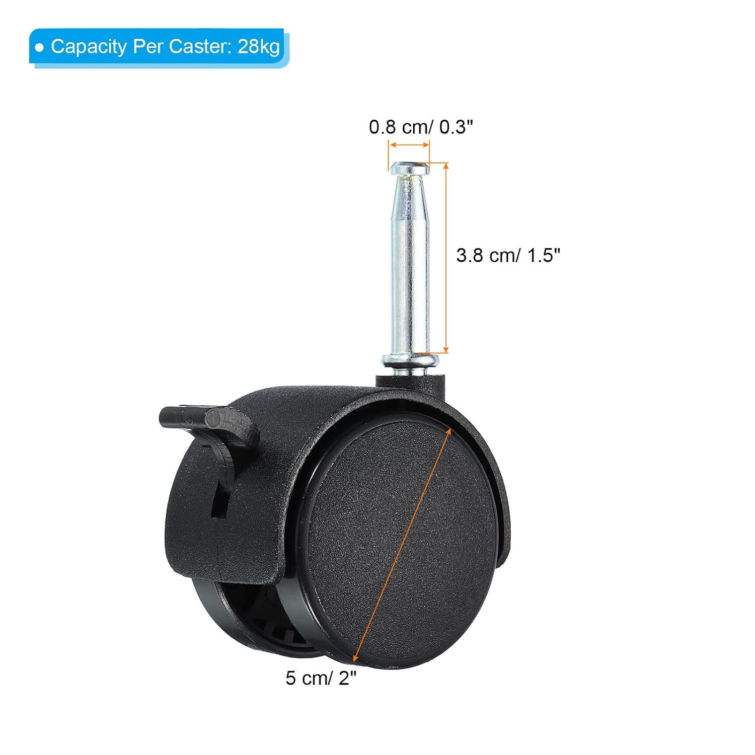 PATIKIL 2 Inch Swivel Stem Casters, 6 Pack Nylon 360 Degree Insert Swivel Stem Wheels with Brake for Chair Shelf Furniture Replacement, Black