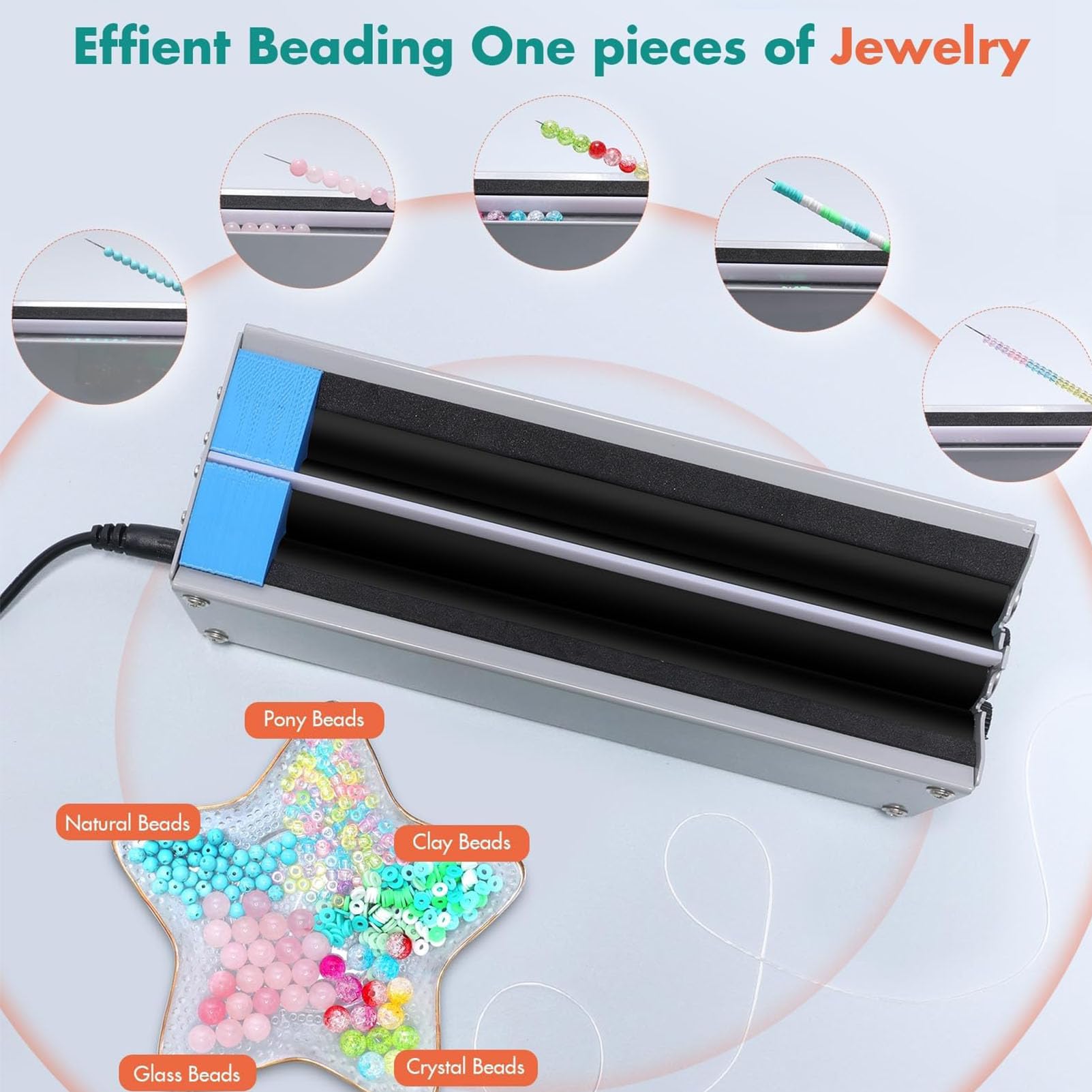 Máquina eléctrica de cuentas, herramienta de cuentas de doble canal con rango de rosca de 1,5 a 17 mm, ancho de rodillo ajustable para diseño de joyas, pulseras y collares