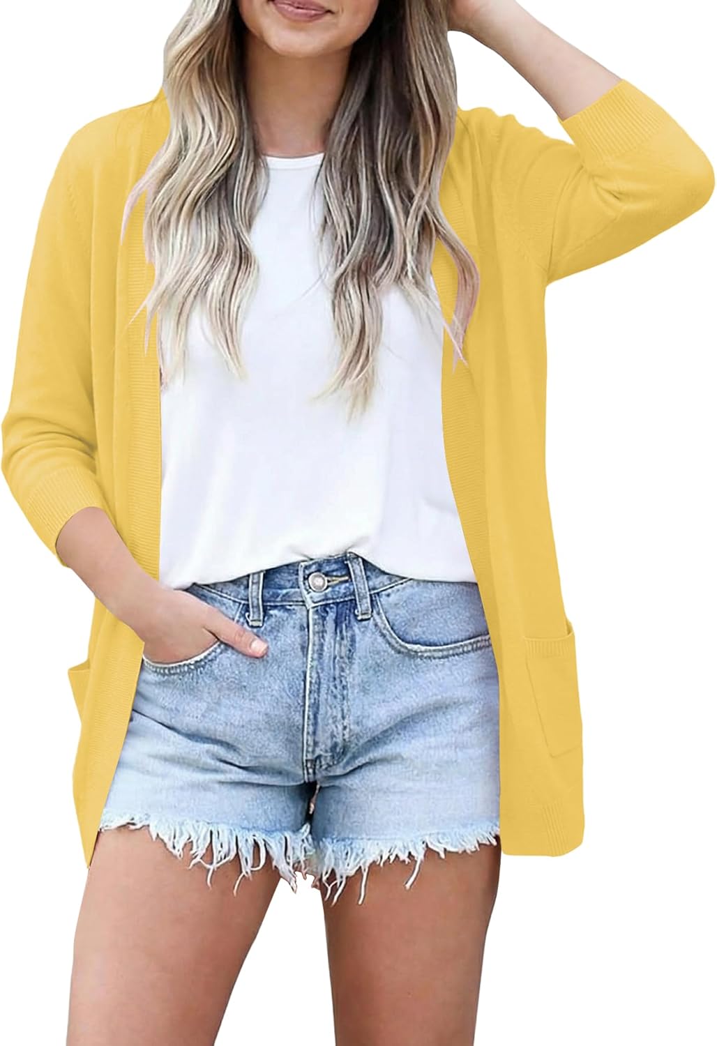 CRAZY GRID Women's Casual Cardigans with Pockets Lightweight Open Front Cardigan Sweaters Dressy Knit Outfits Plain Color