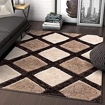Rugs Planet Shaggy Handcrafted Carpet ?3X5 FT Soft, Fluffy & Non-Slip Area Rug for Living Room, Bedroom, Kids Room ? Durable, Easy to Clean (Brown-Beige-Ivory)