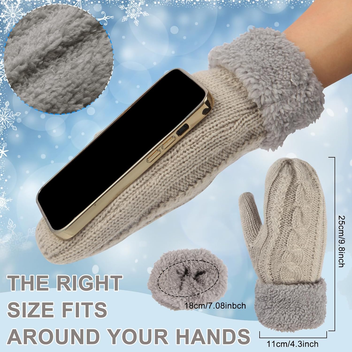 Women's Winter Gloves, Winter Warm Mittens Thick Knitted Gloves Mittens Warm Soft Lining Cold Weather Accessories Gifts - Image 2