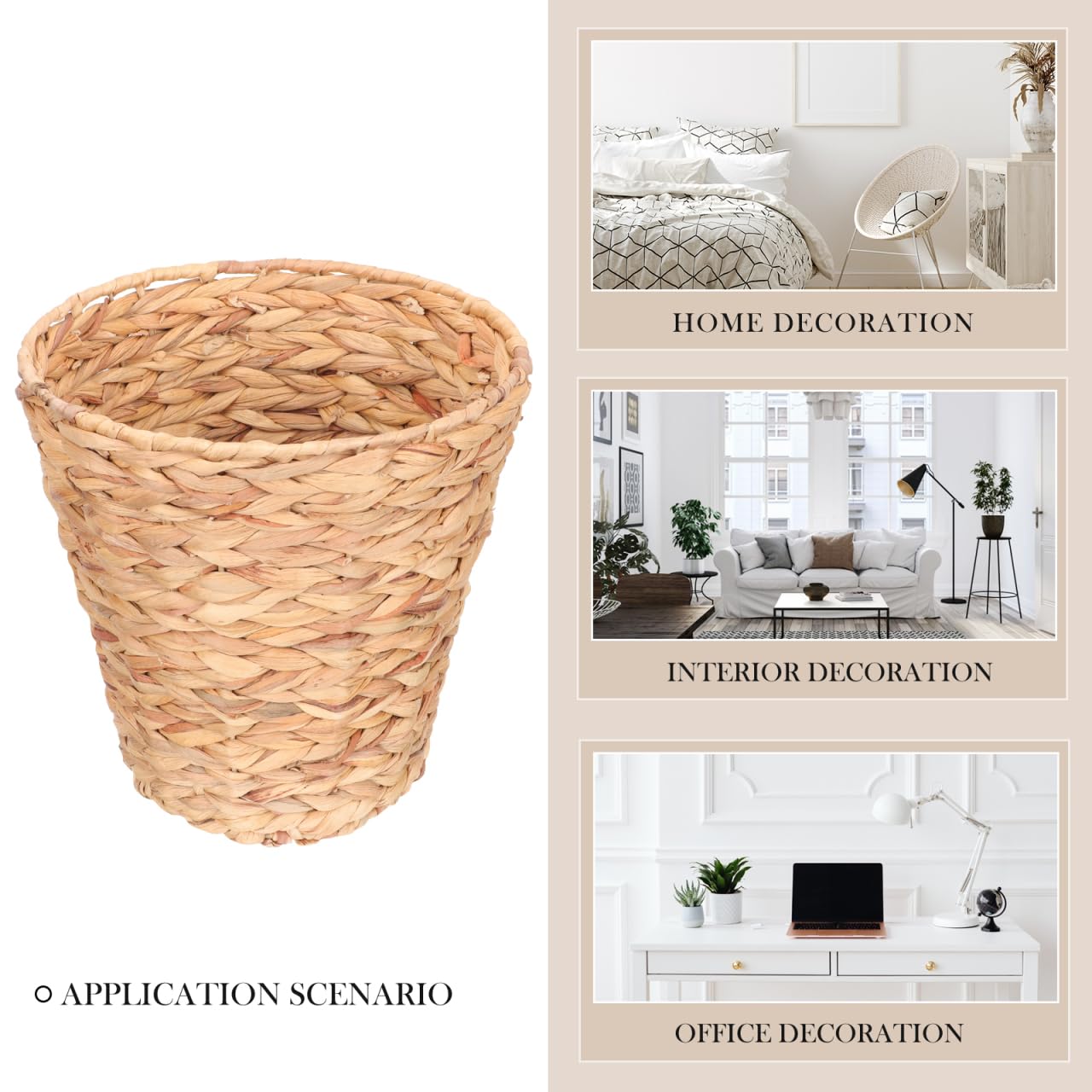 Wicker Trash can 10.6 Inch Natural Material Round Wastebasket for Home Storage Basket Lightweight Boho Style Organizer for Laundry Toys Sundries