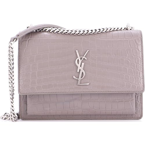 Saint Laurent, Pre-Loved Sunset Crossbody Bag Crocodile Embossed Leather Medium, White