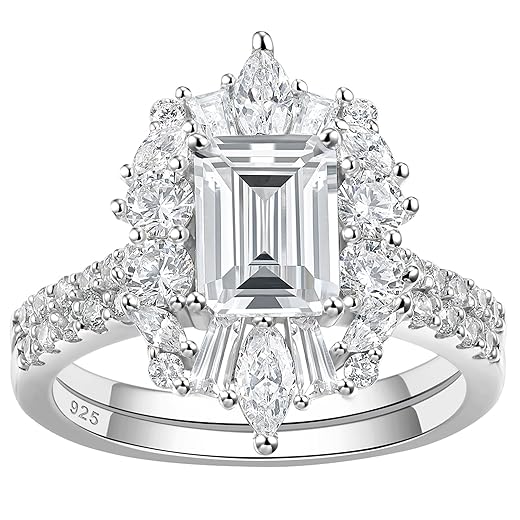 Vintage Emerald Cut Engagement Ring Set