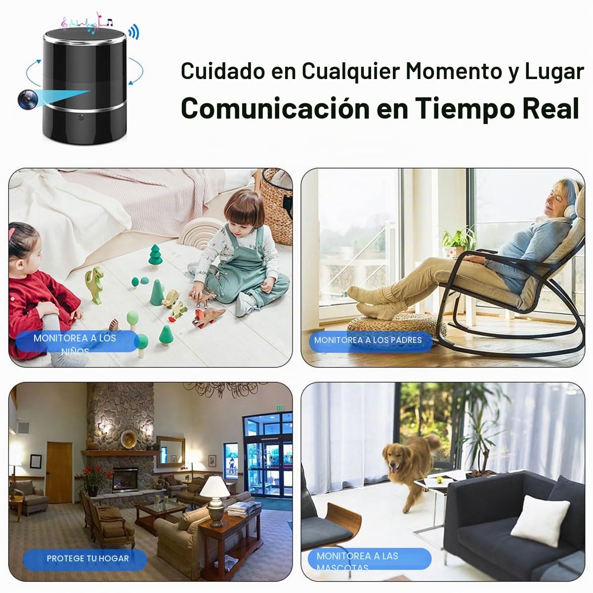 Dragonranee Cámara WiFi oculta espía con altavoz Bluetooth con ángulo de visión de 240°, cámara inalámbrica 4K, control de aplicación en vivo, detección remota de movimiento, cámara pequeña para