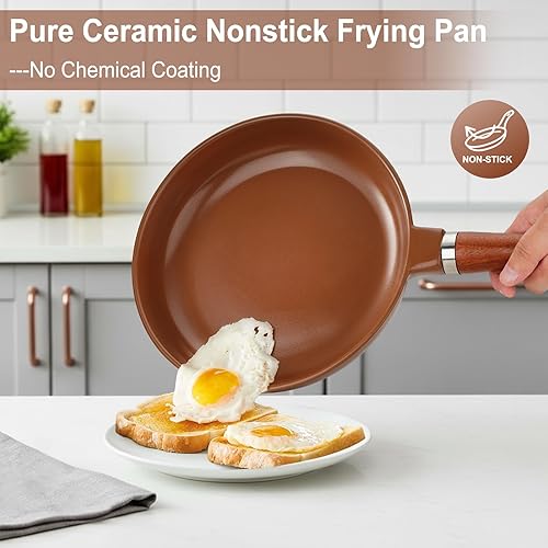 Miniatura 3 de Sartén de cerámica pura, sartén antiadherente de cerámica de 10 pulgadas (extraída de minerales de arcilla natural a través de la cocción), sin