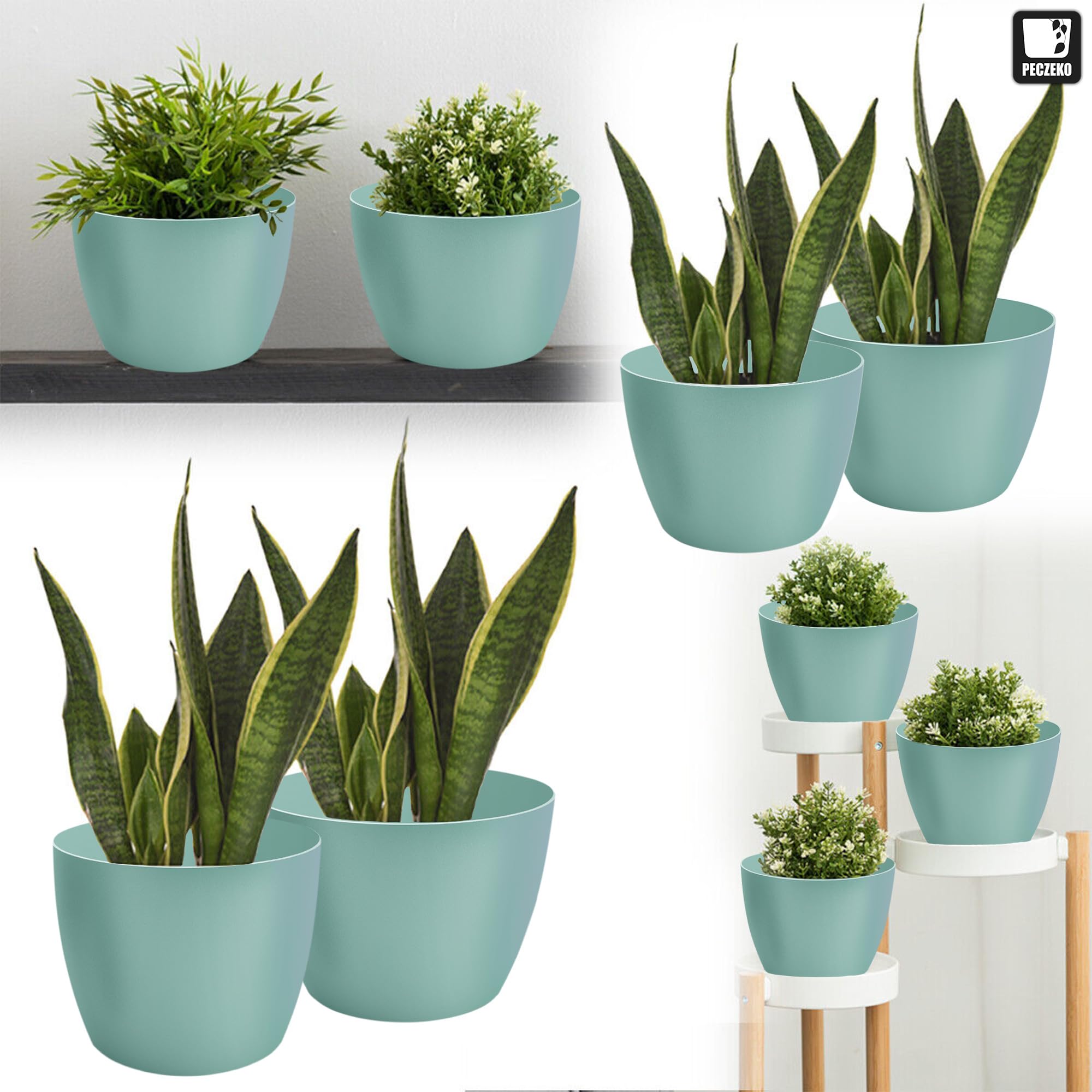 Blumentopf matt, 8er-Set blumenkübel, 9,5/12/14/16/18/20/25/30 cm Pflanzkübel aus Übertopf Kunststoff Topf für, groß und klein Pflanzen, 8er-Set blumenkübel kräutertopf, Grün