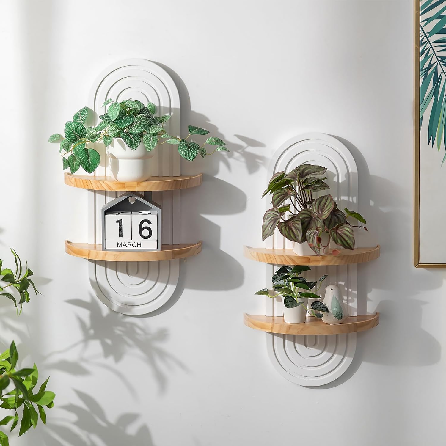 Boho Shelves with Ledge Wall Decor: 22inch Decorative Floating Shelves with Ledge Mid Century Modern MCM Hanging Shelf for Displaying Plants Small Items