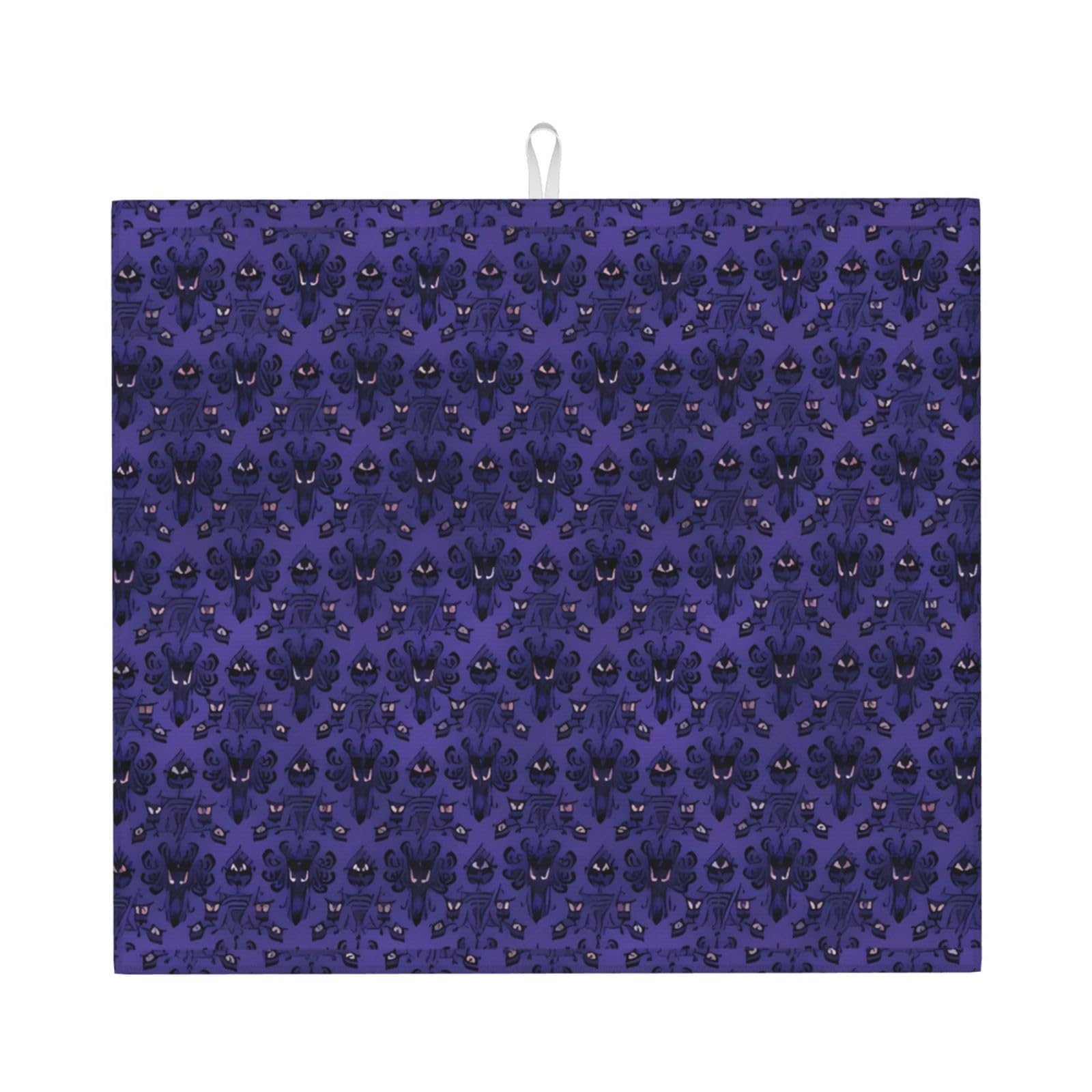 WHJDPP Ghost swarm Prints Kitchen Drying Mat - Absorbent Dish Drying Throw with Colorful Prints, Quick-Dry Countertop Layer for Dishes & Appliances - Non-Slip & Foldable
