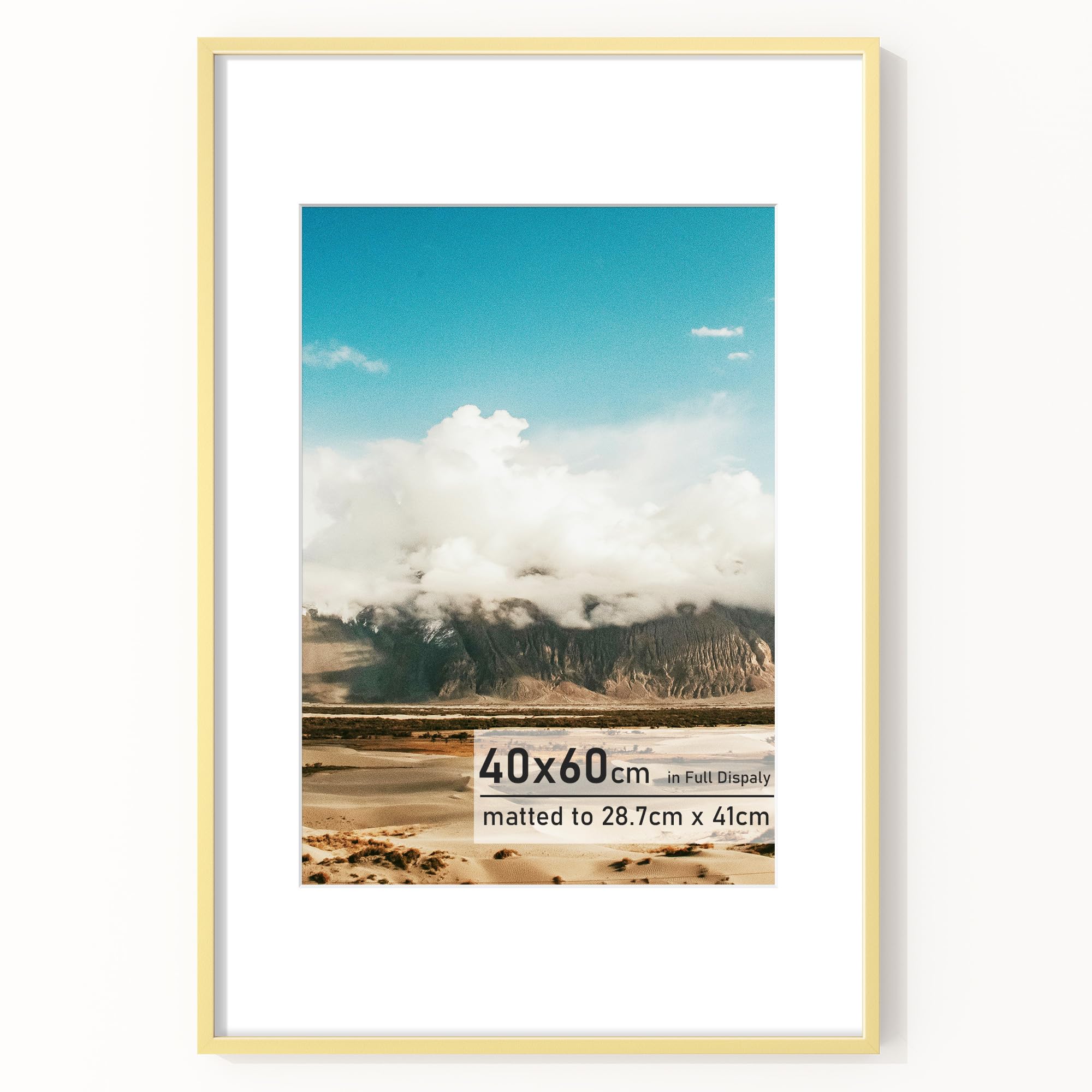 Metal Picture Frame A3(28.7x41cm) with Mat or 40x60cm Without Mat, Aluminum Photo Frames with HD Tempered Glass, for Wall Mounting, Wall Hook Hanging Hardware Included, Gold
