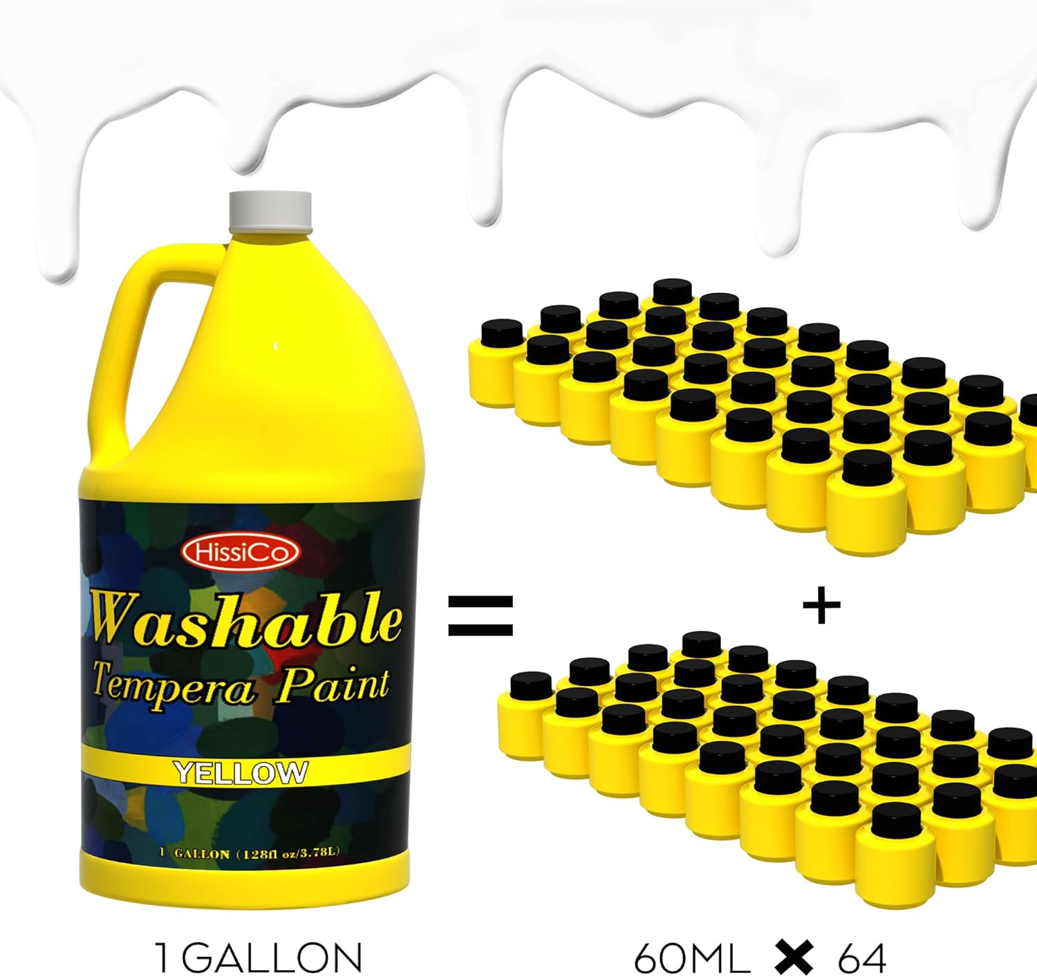 HissiCo Washable Tempera Paint for Kids,Yellow(128 oz/1 Gallon) Liquid Poster Paint, Non-Toxic Kids Paint with Fluorescent Glitter Metallic Neon Colors for Finger Painting, Hobby Painters